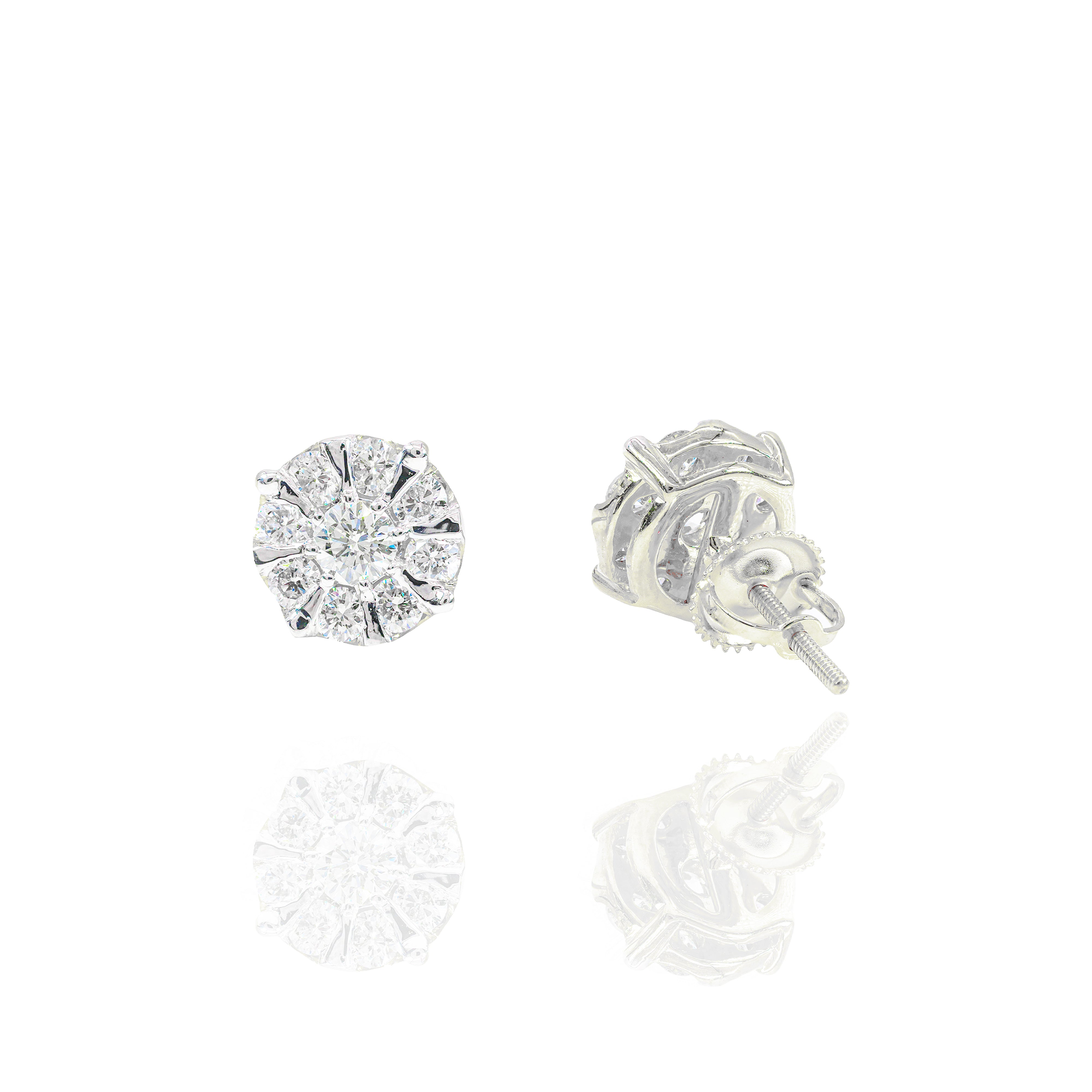 20-Pointer Center Diamond Earrings w/ Gold & Diamond Border