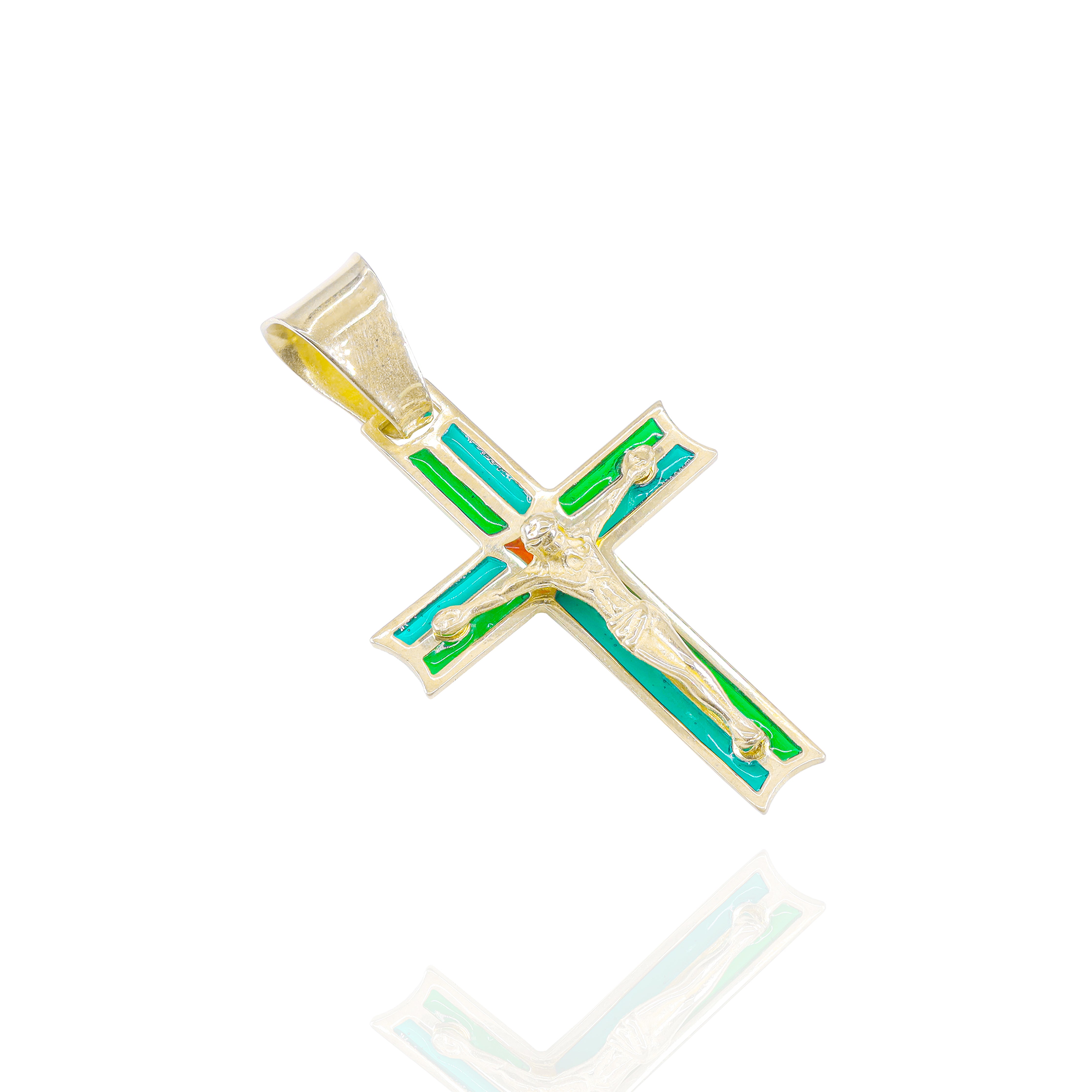 Enamel Cross with Solid Gold Jesus Pendant