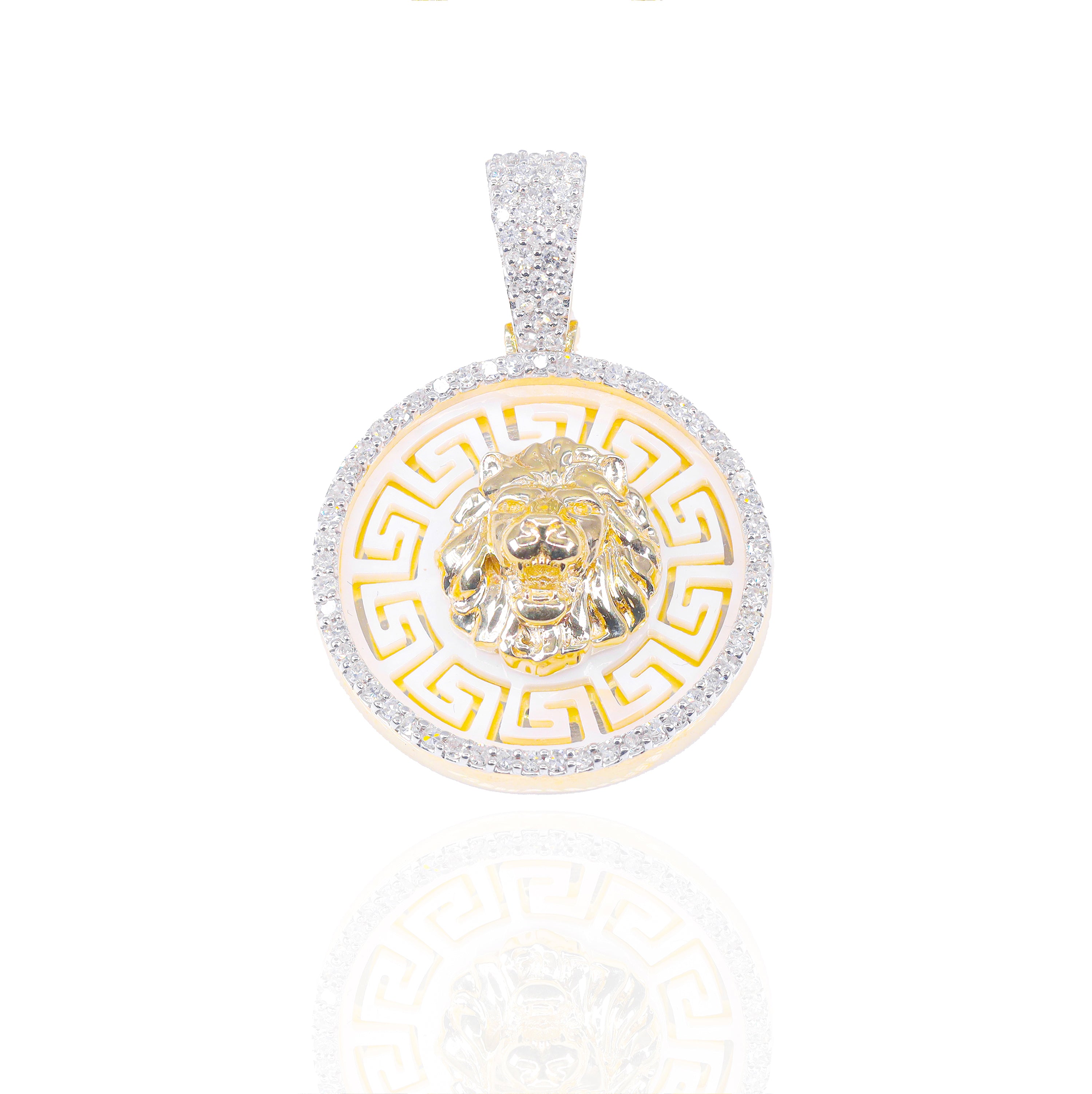 Gold Lion Head with Pearl Diamond Pendant