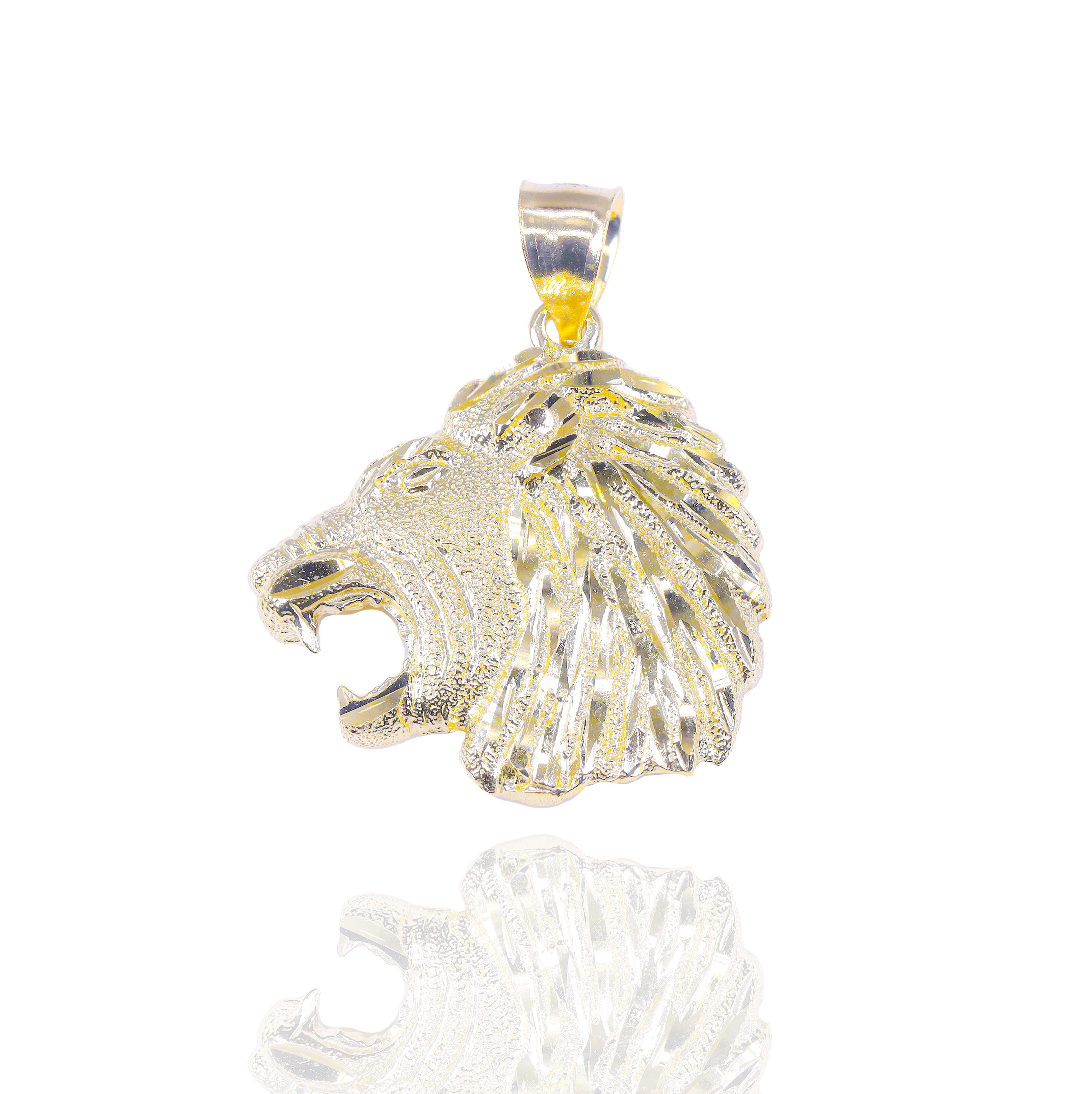 Solid Gold Roaring Lion Head Pendant