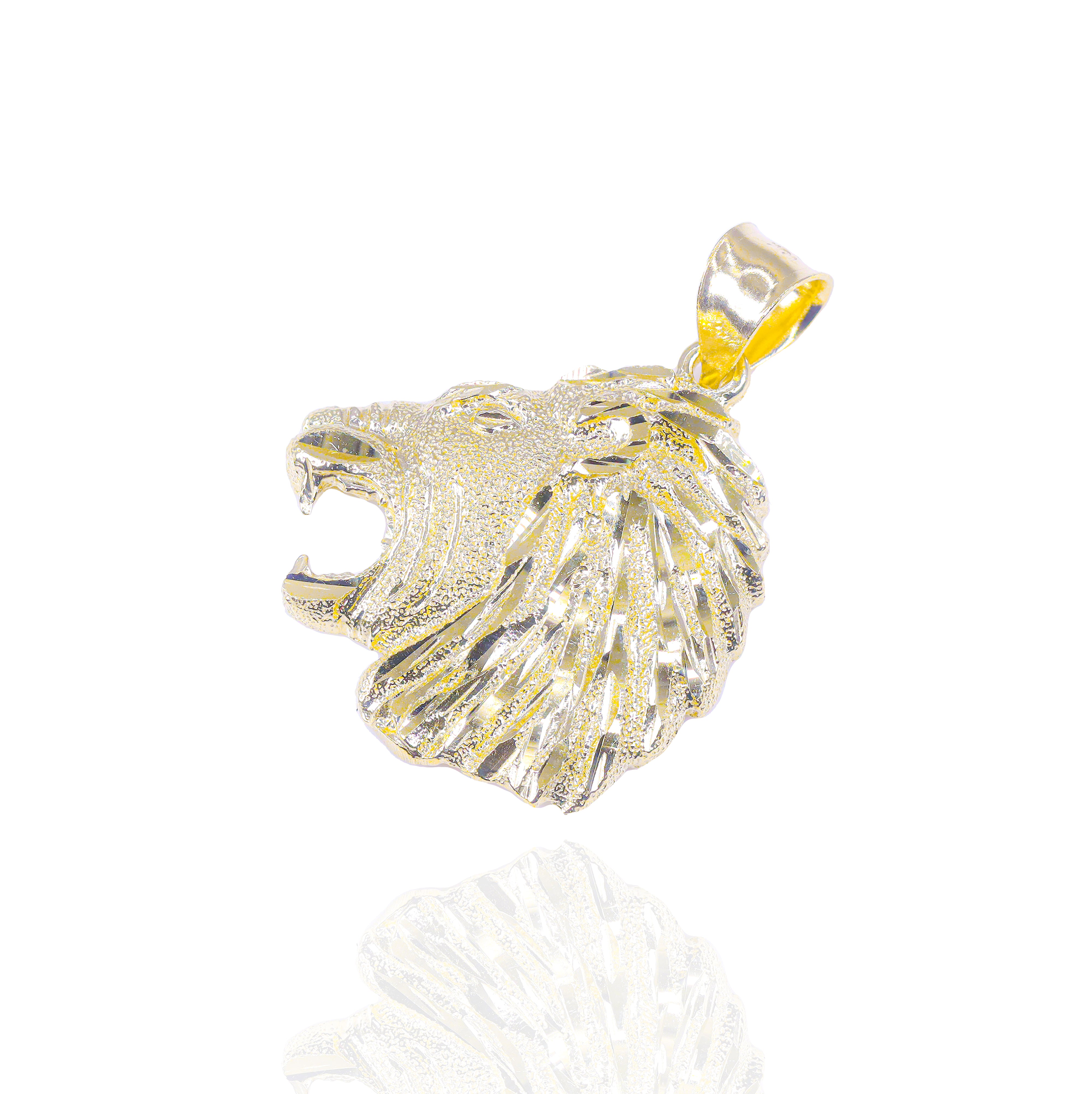 Solid Gold Roaring Lion Head Pendant