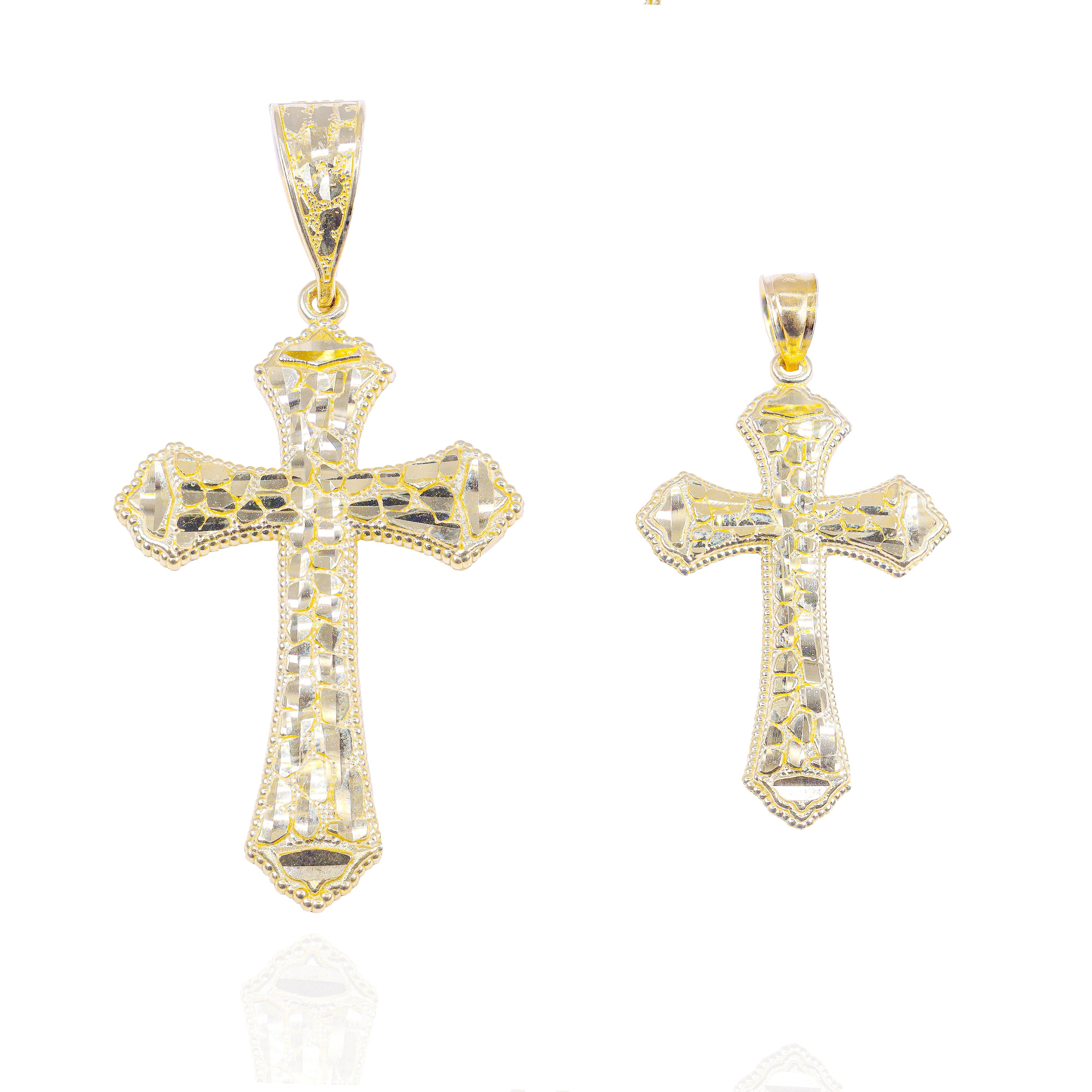 Gold Nugget Cut Roman Cross Pendant