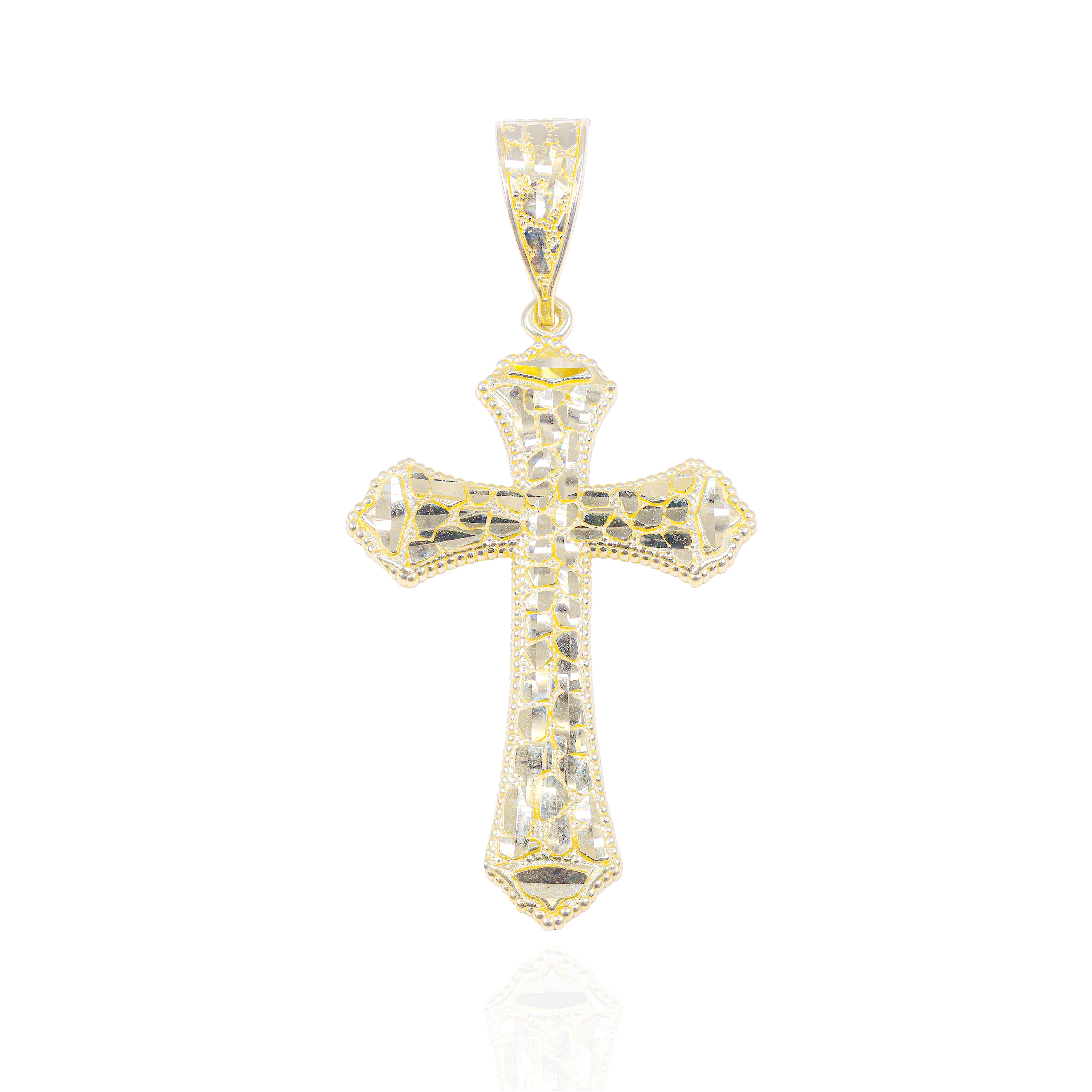 Gold Nugget Cut Roman Cross Pendant