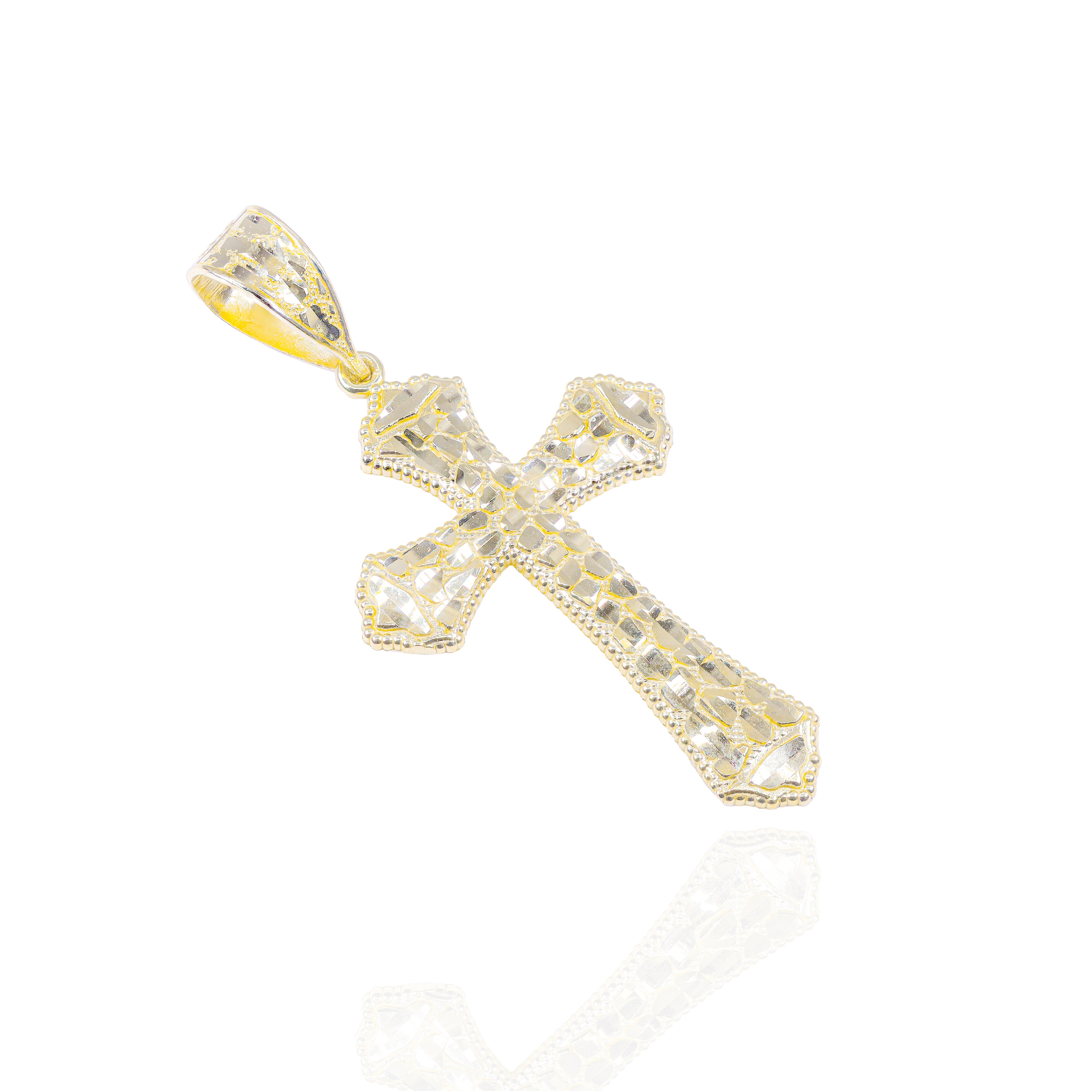 Gold Nugget Cut Roman Cross Pendant