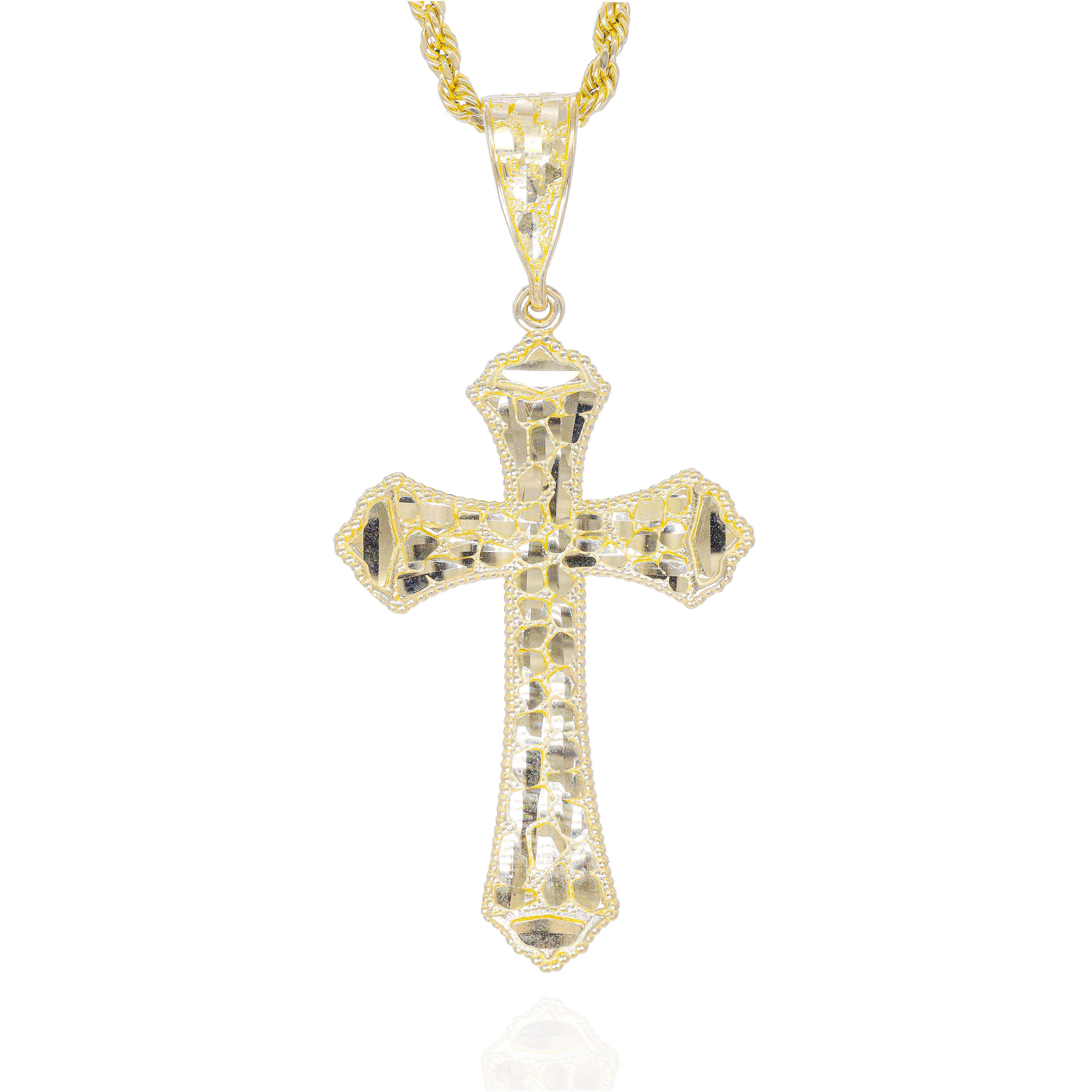 Gold Nugget Cut Roman Cross Pendant