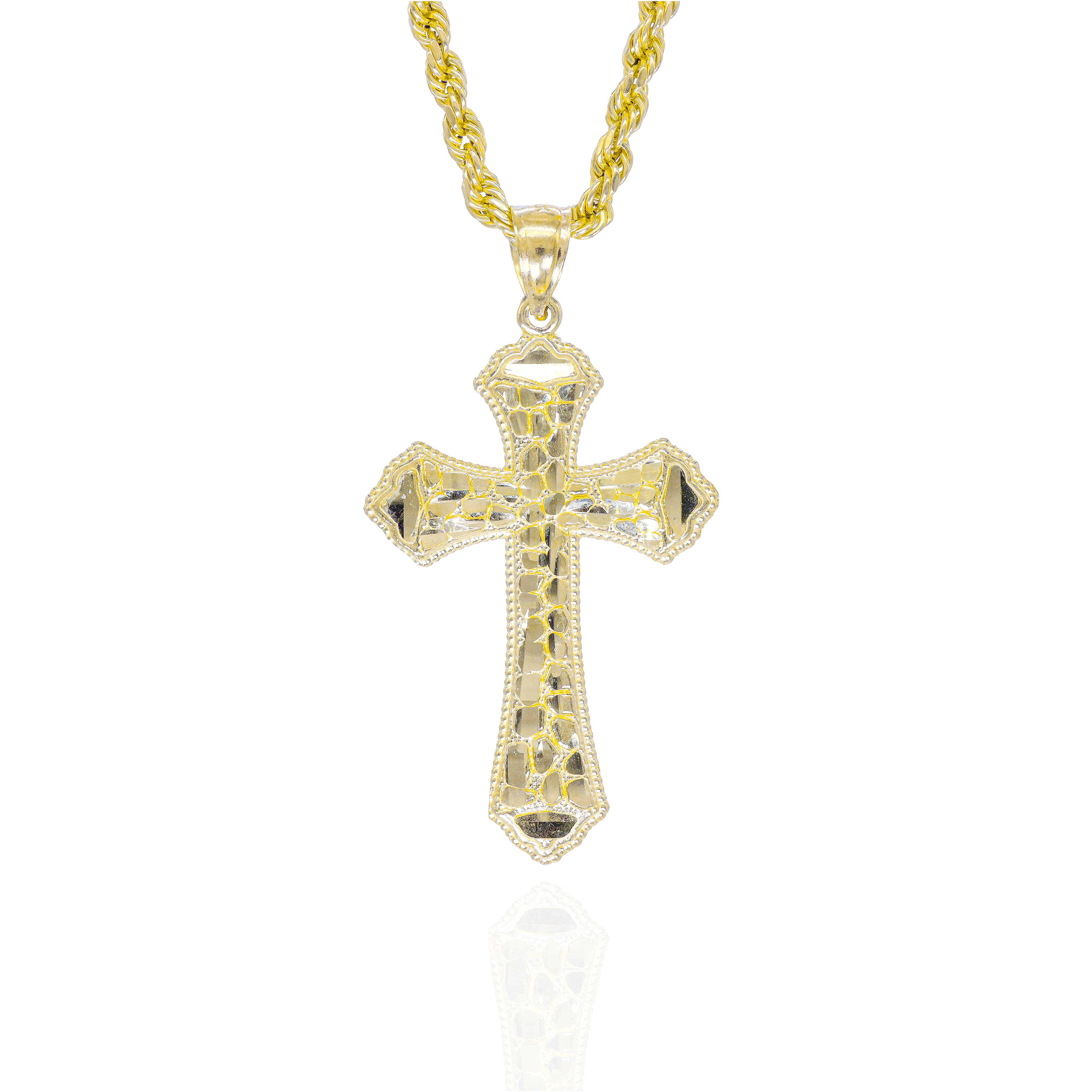 Gold Nugget Cut Roman Cross Pendant