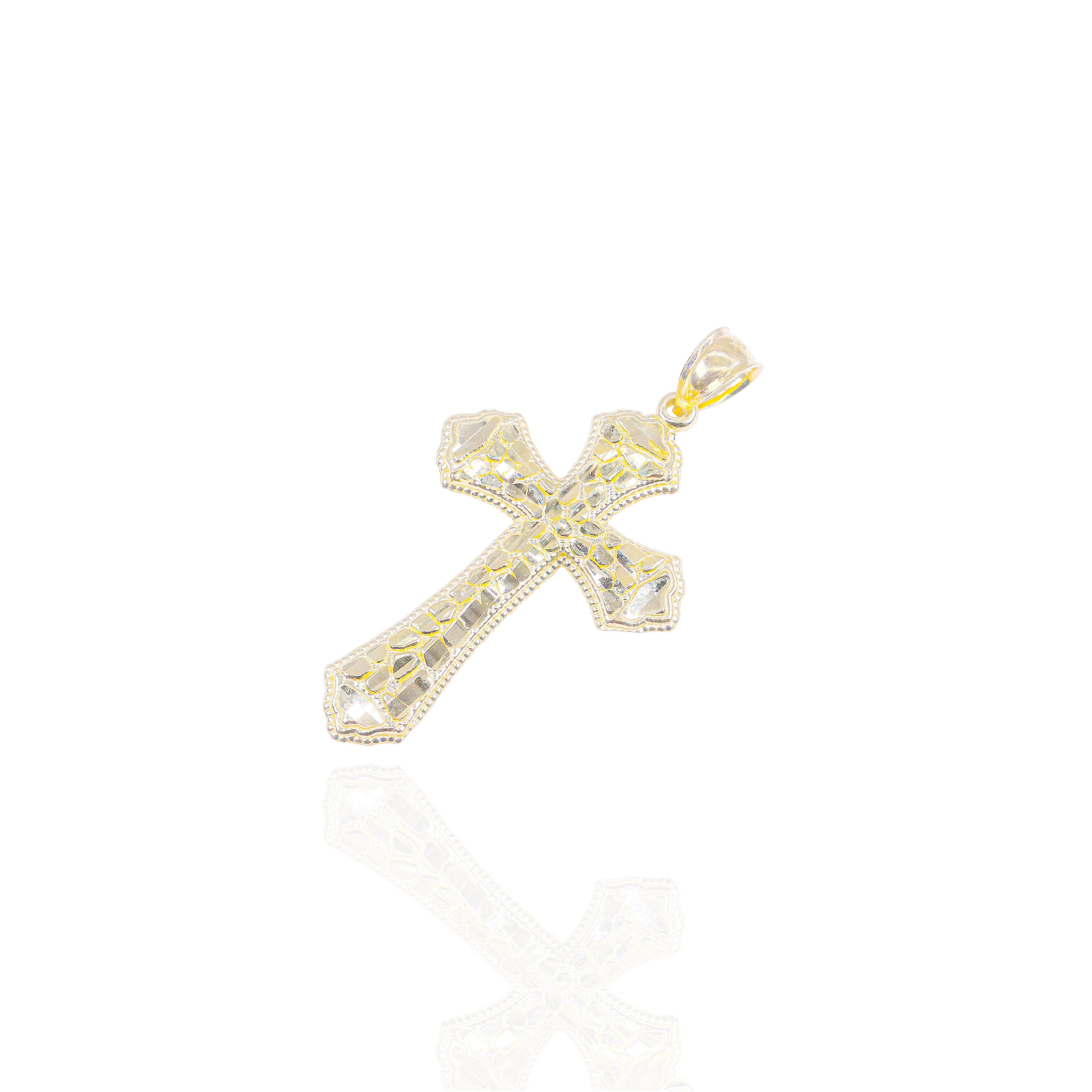 Gold Nugget Cut Roman Cross Pendant