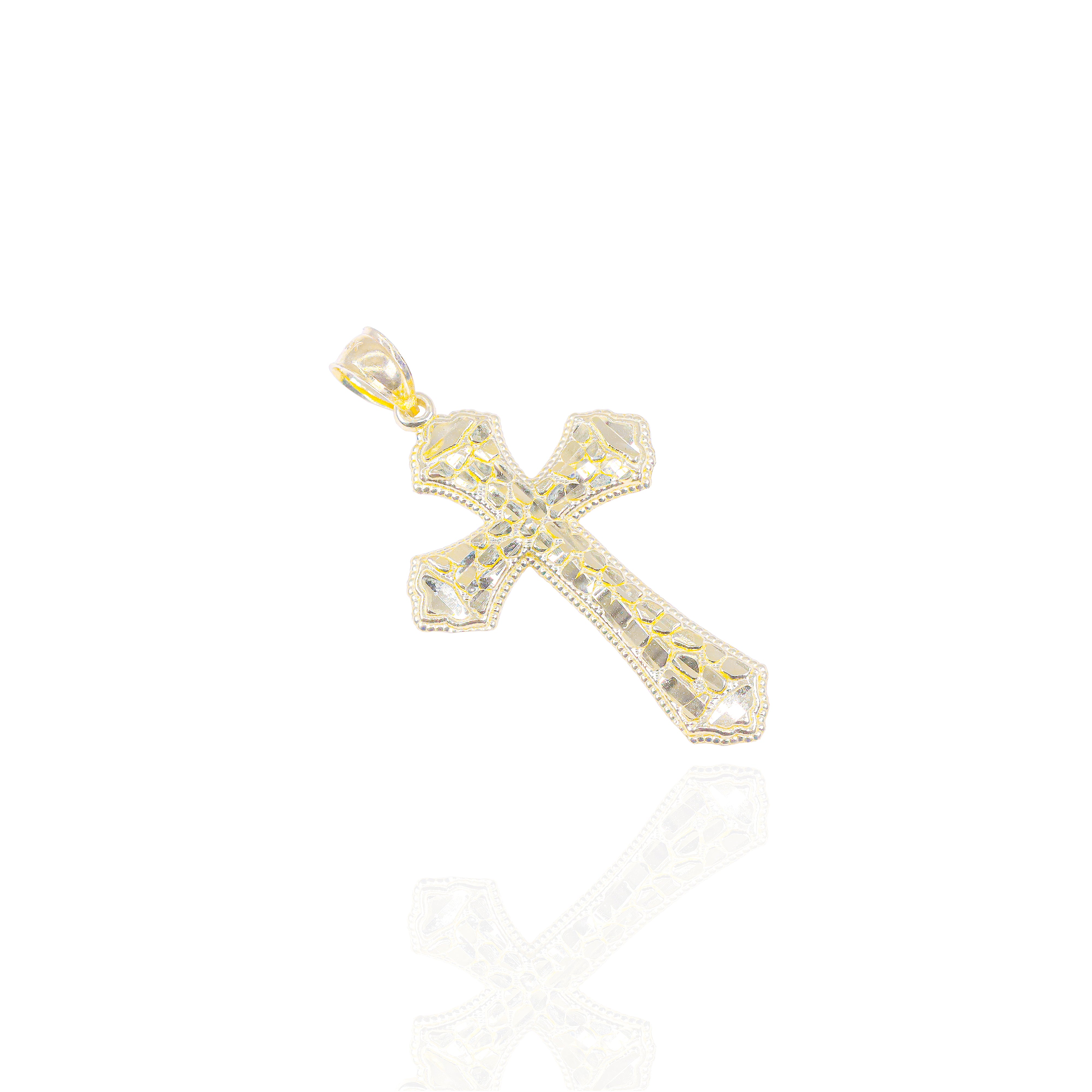 Gold Nugget Cut Roman Cross Pendant