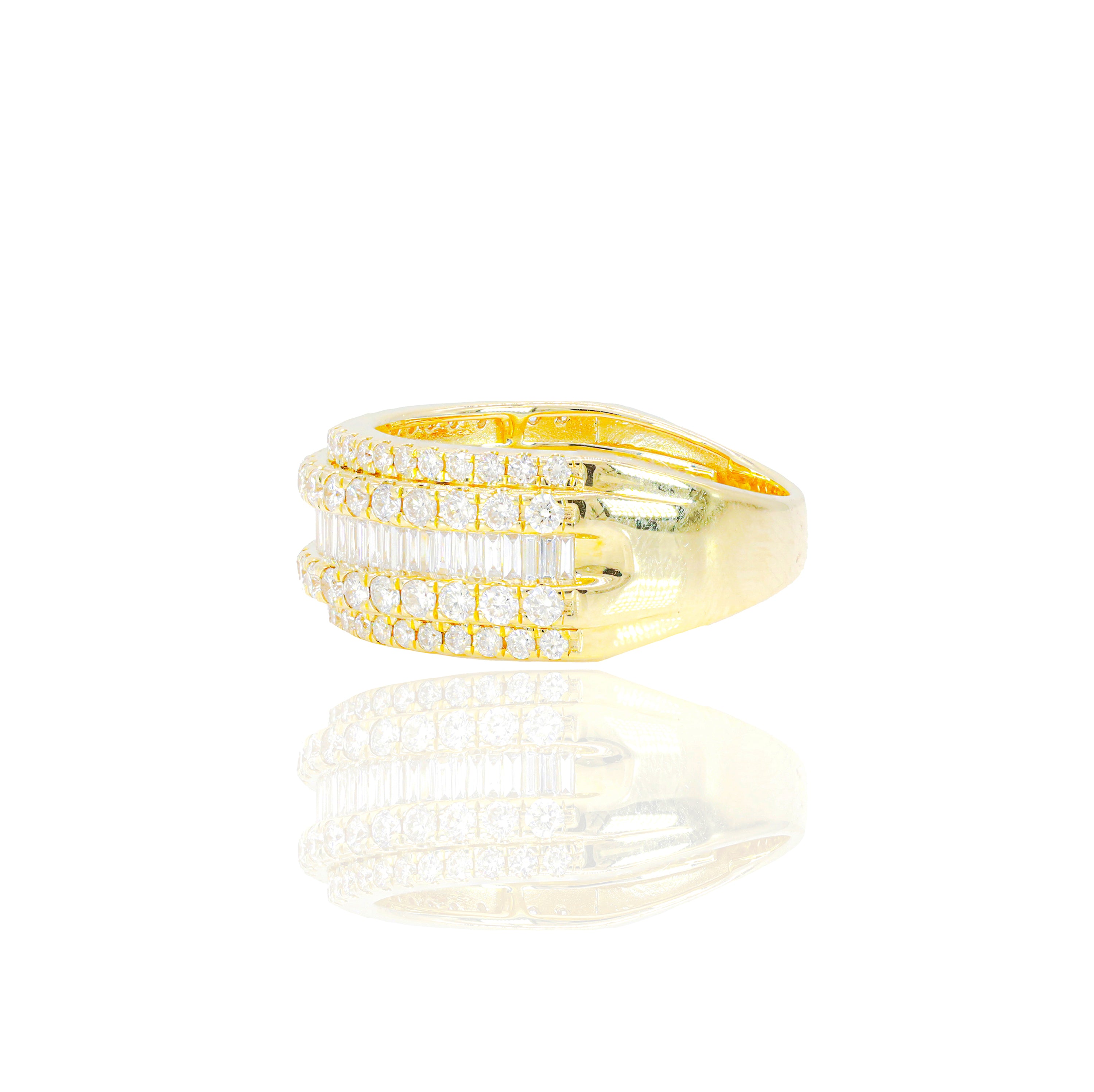 One Row Baguette with Round Diamond Borders Diamond Ring