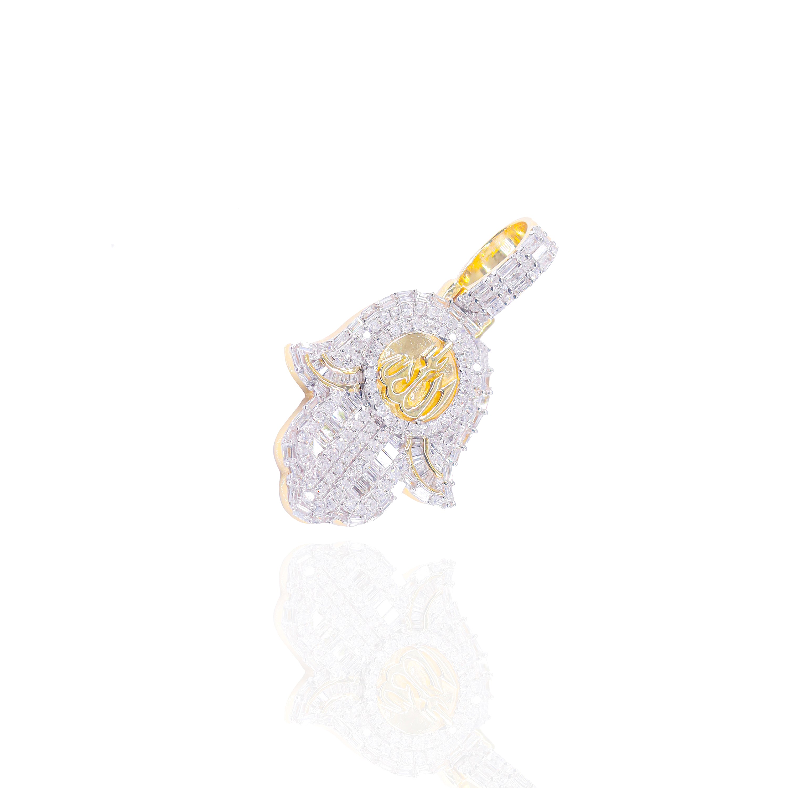 Baguette Hamza w/ Gold Allah Diamond Pendant