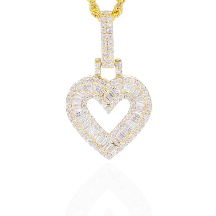 Baguette & Round Diamond Heart Outline Pendant image