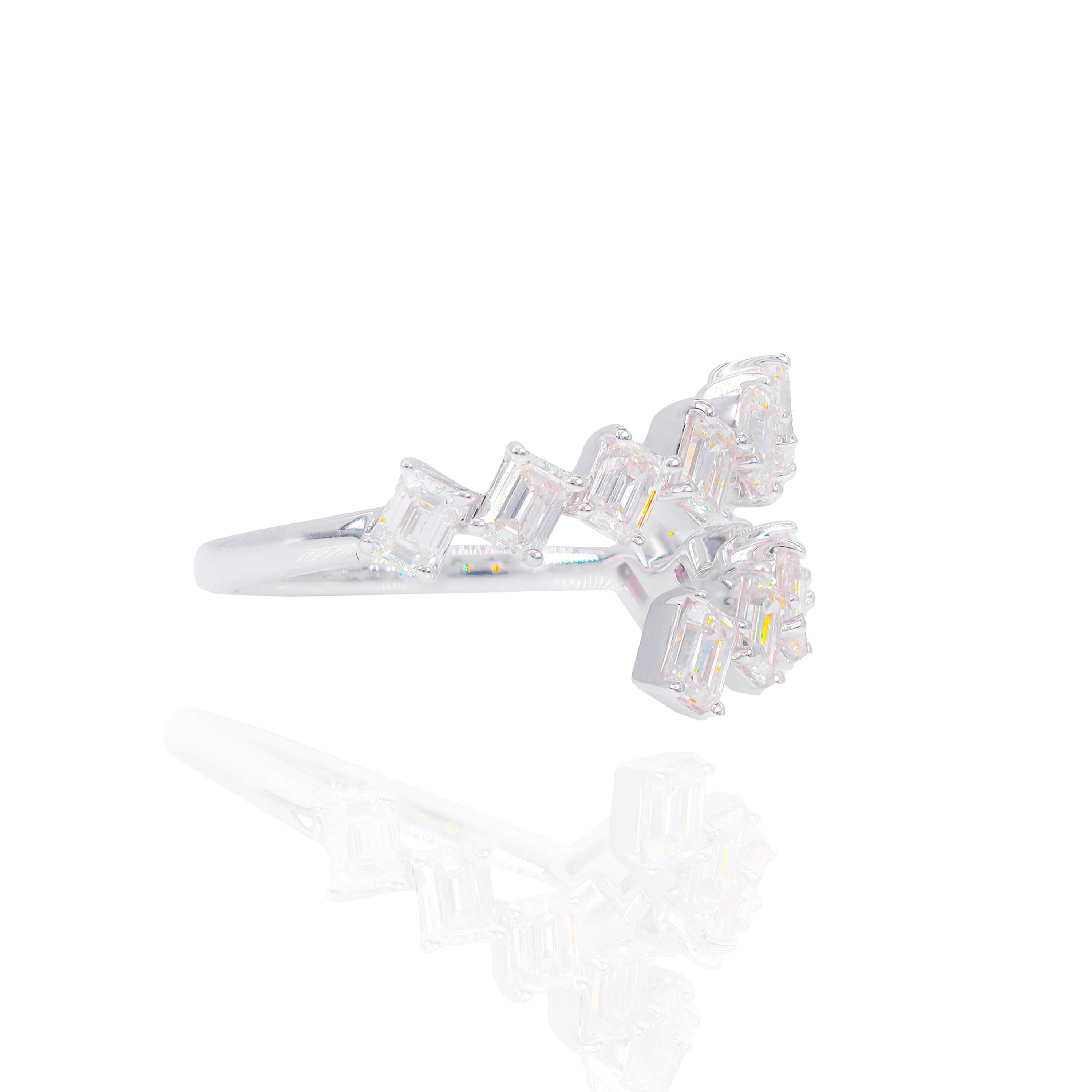 Emerald Diamond Jagged Open Ring Band