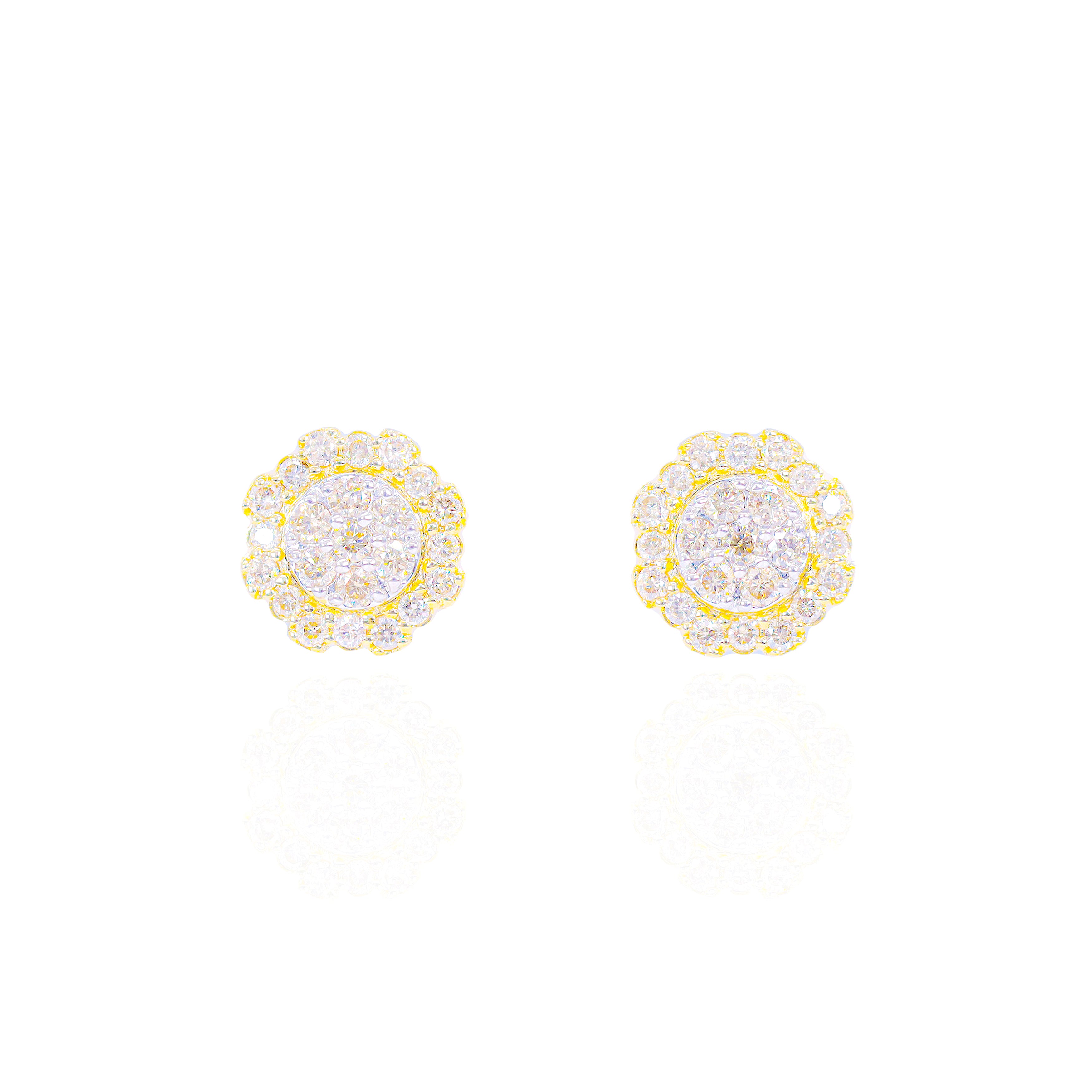 Two-Layered Diamond Cluster Flower Earrings
