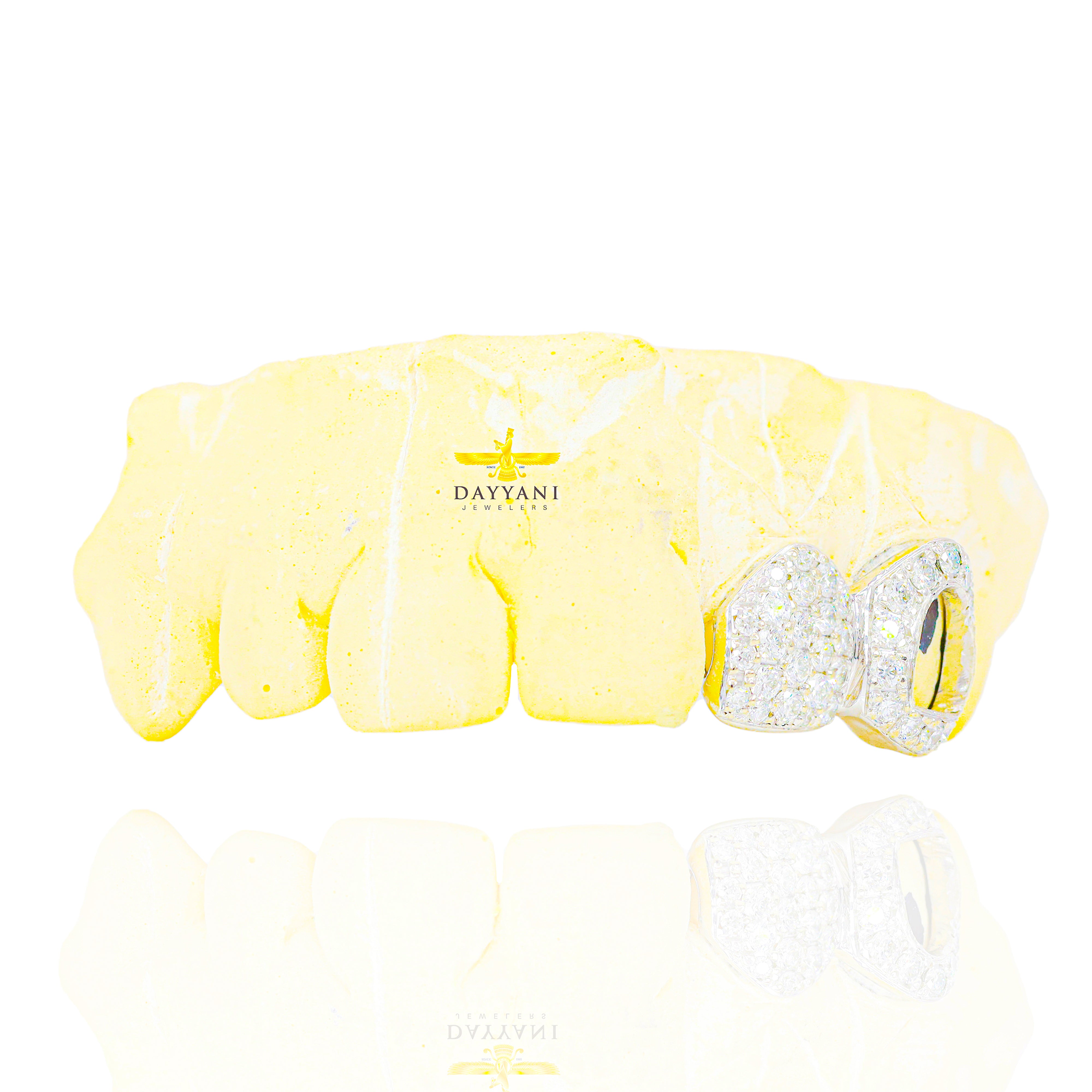 Custom ANY 2 Teeth Diamond One Open Face (Connected) Gold Grillz