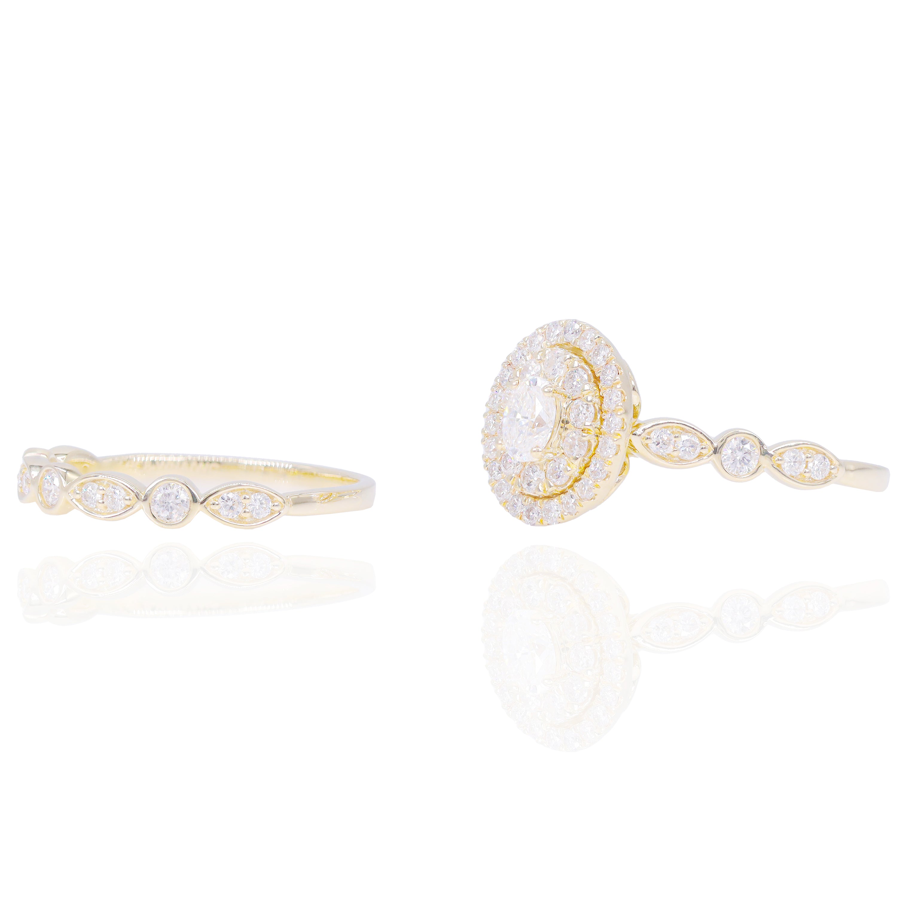Oval Shaped Diamond Engagement Ring with Double Halo & Band