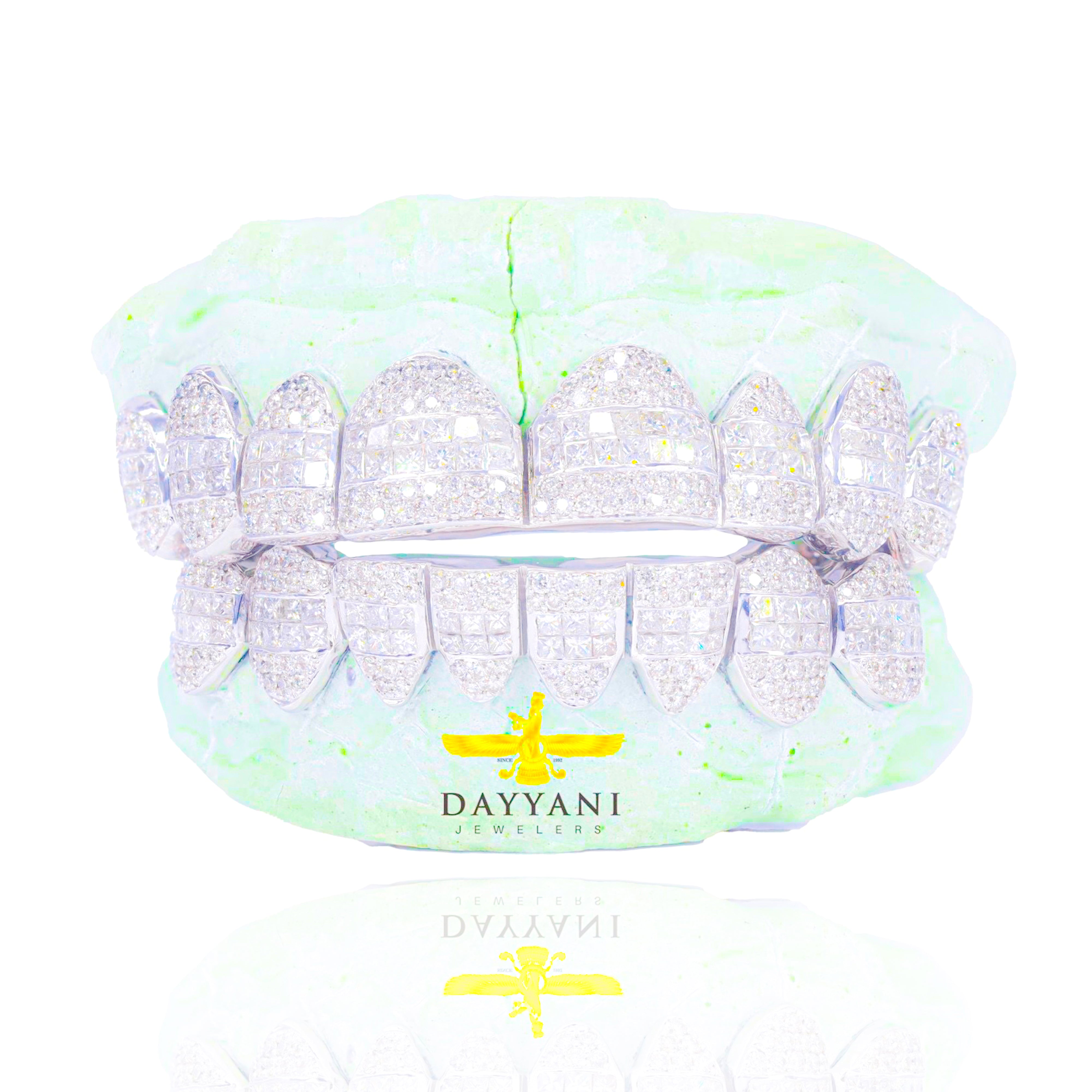 Custom Hybrid Princess Cut and Round Diamond Gold Grillz
