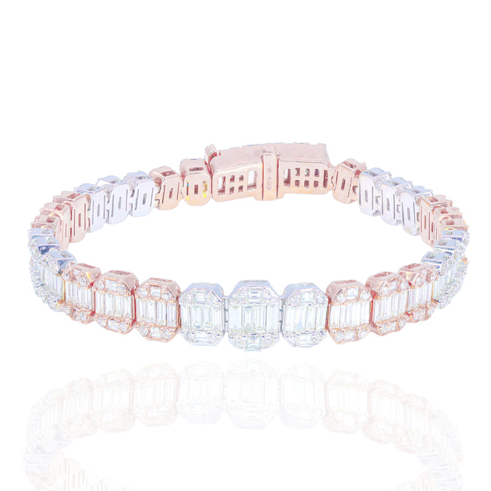 Graduating Two-Tone Baguette with Round Diamond Border Bracelet image