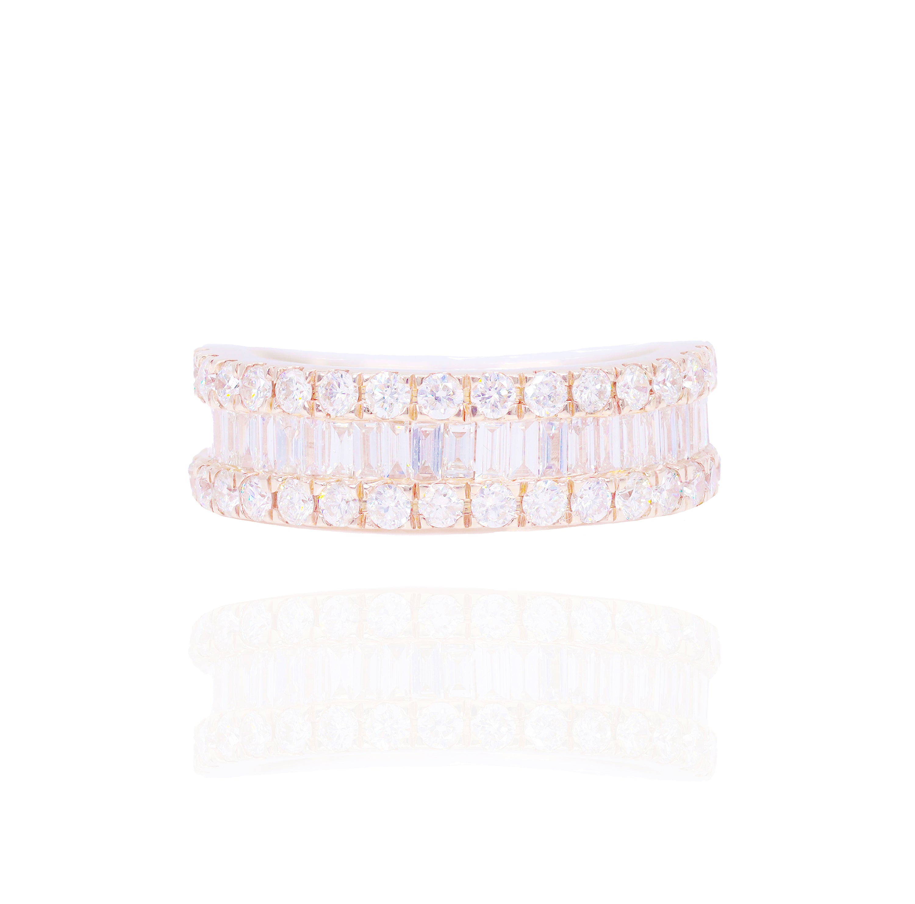 Straight Baguettes with Side Row of Round Diamond Ring Band