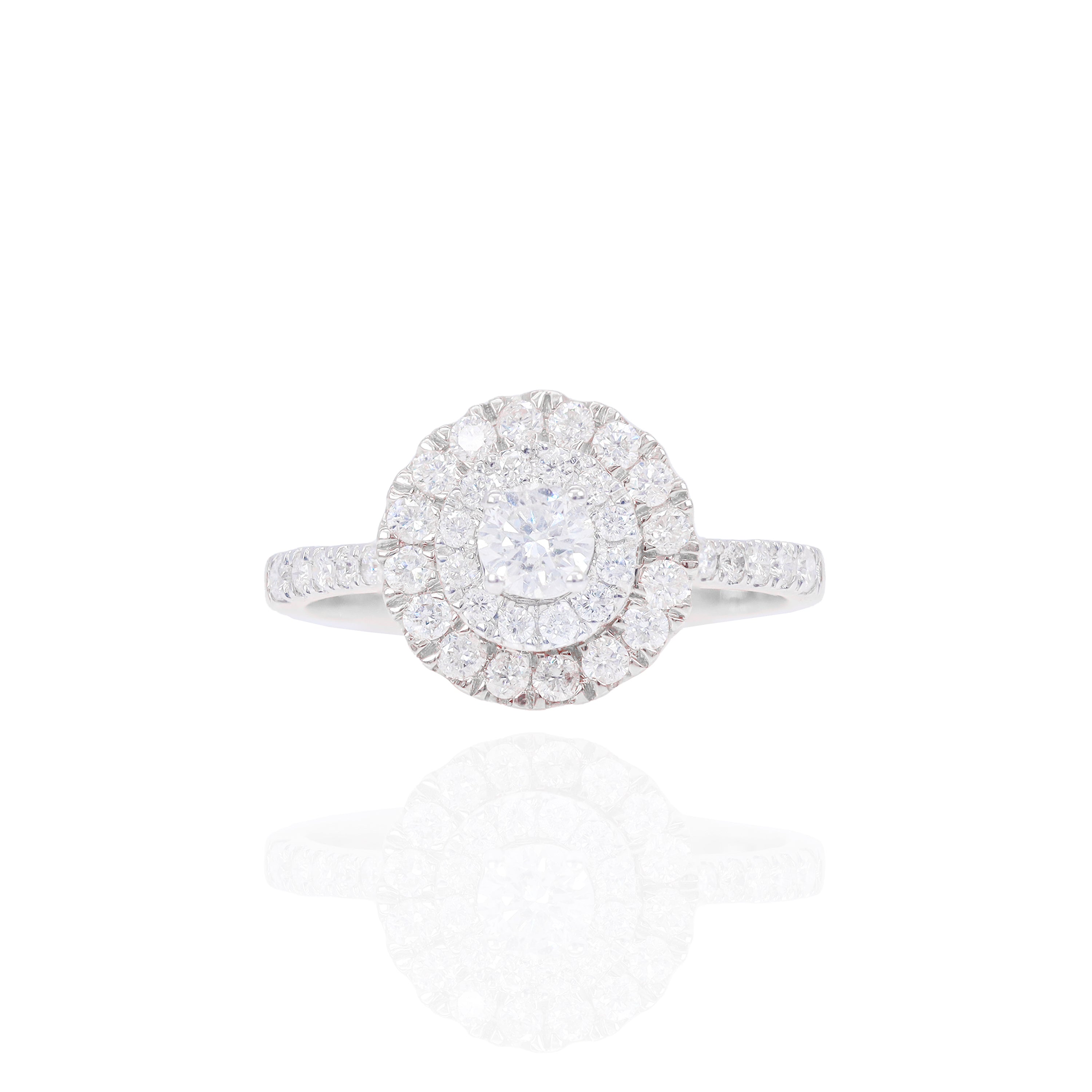 1/4 CT Round Double Halo Diamond Engagement Ring & Band
