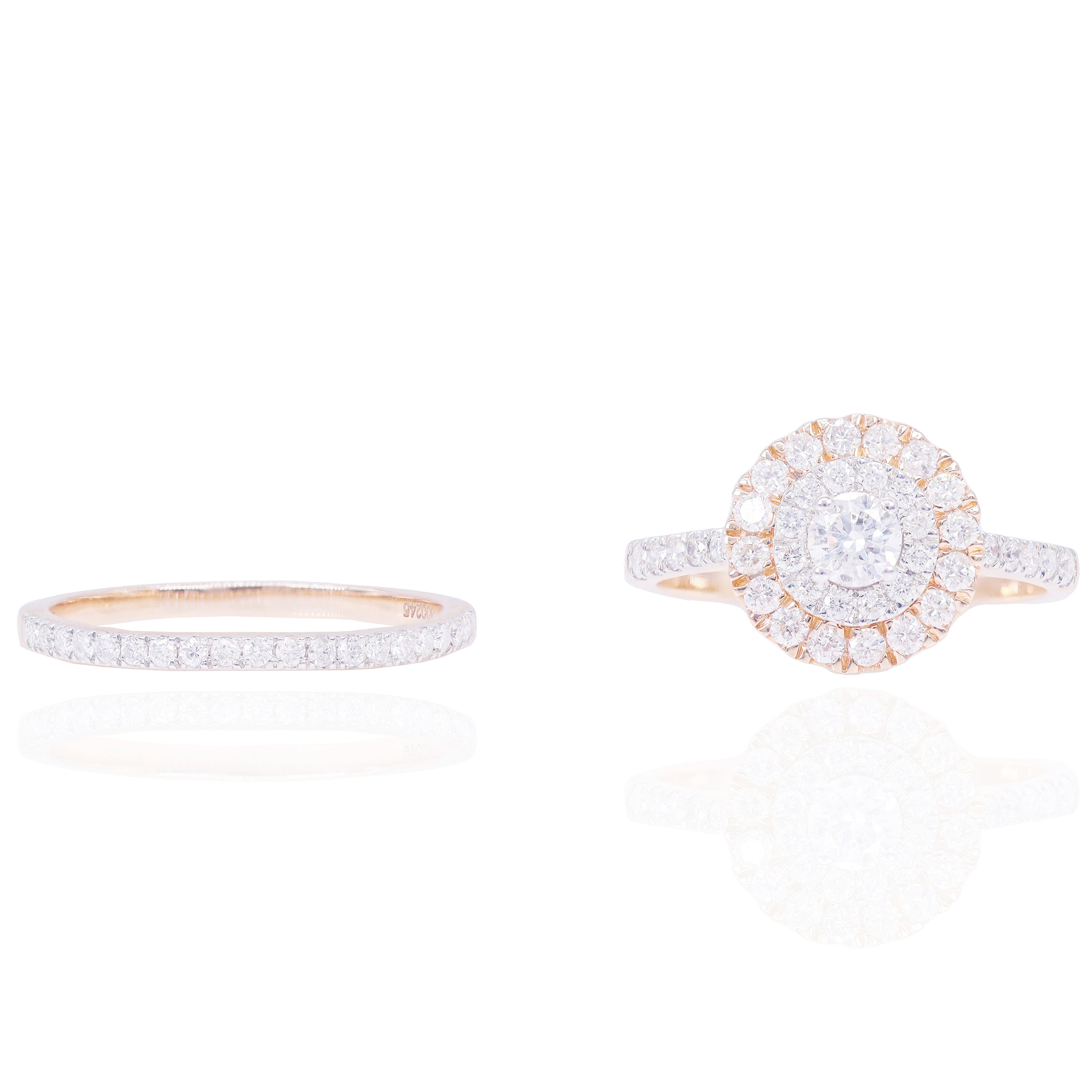 1/4 CT Round Double Halo Diamond Engagement Ring & Band