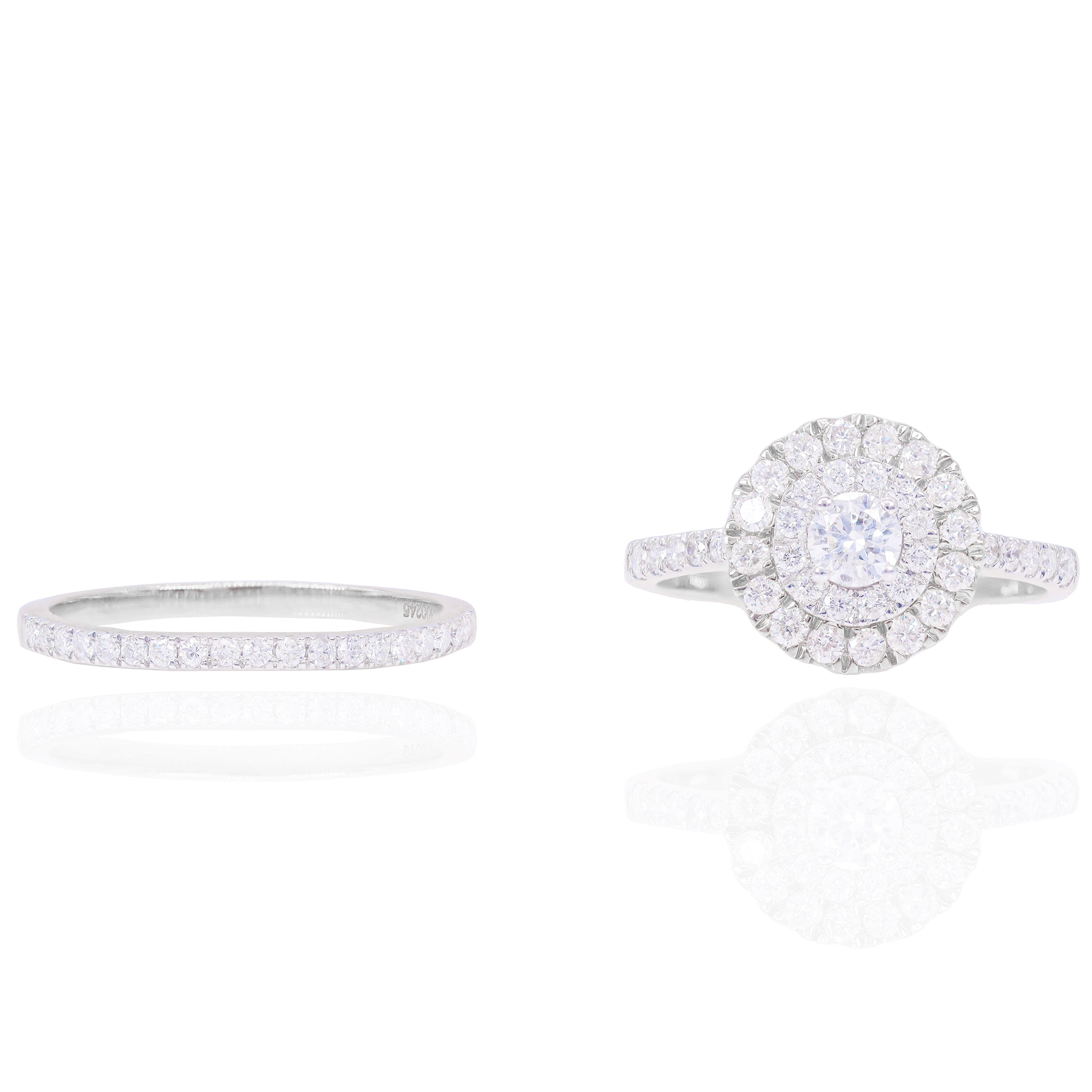 1/4 CT Round Double Halo Diamond Engagement Ring & Band