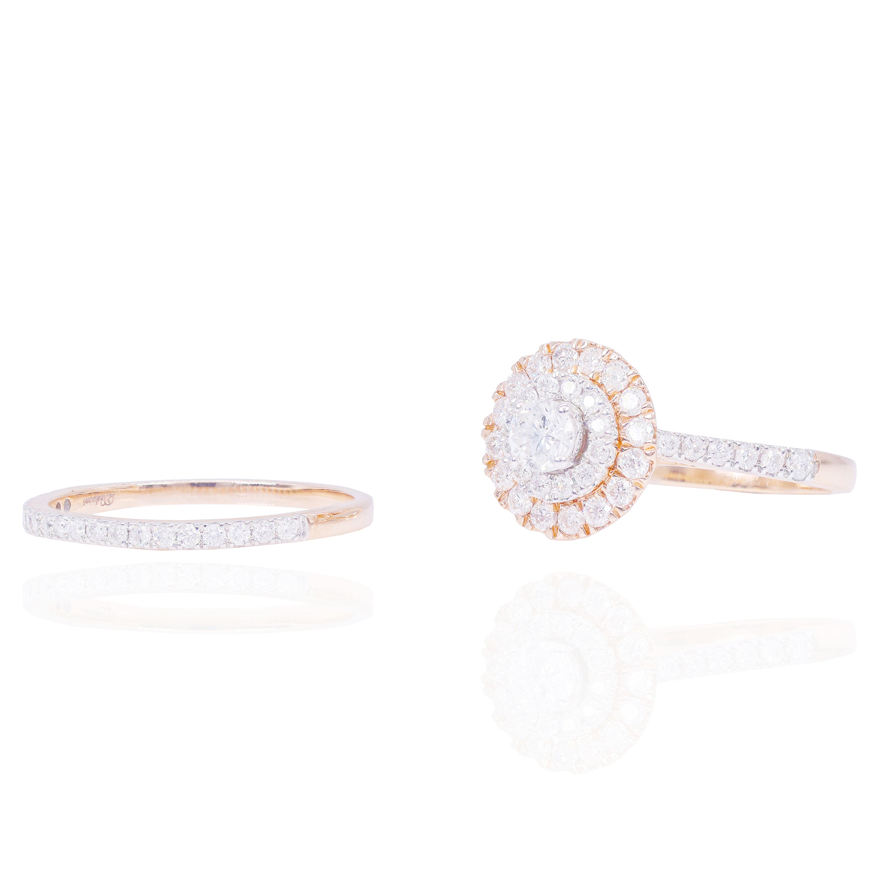 1/4 CT Round Double Halo Diamond Engagement Ring & Band