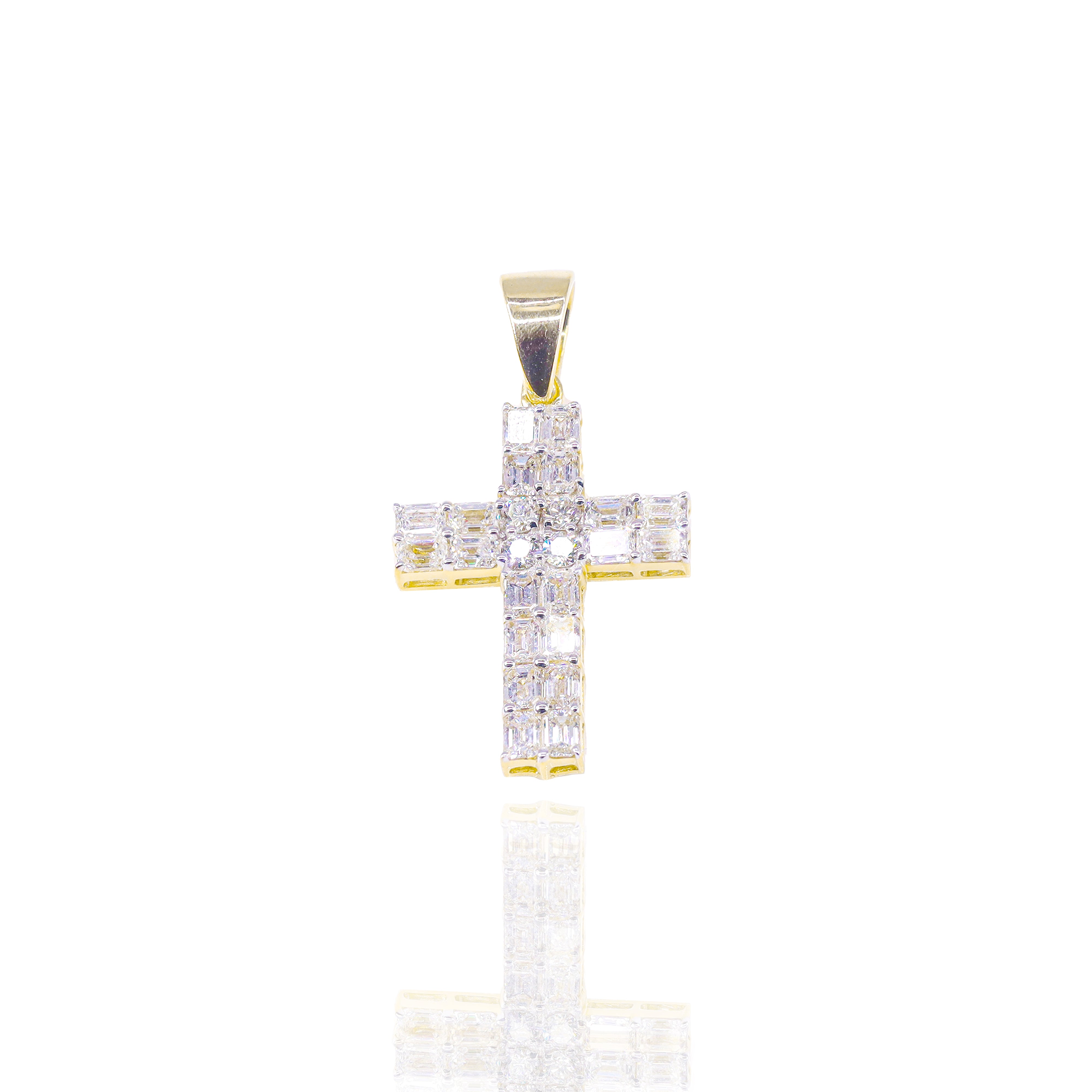 Small Emerald Cross Pendant w/ Round Diamond Center