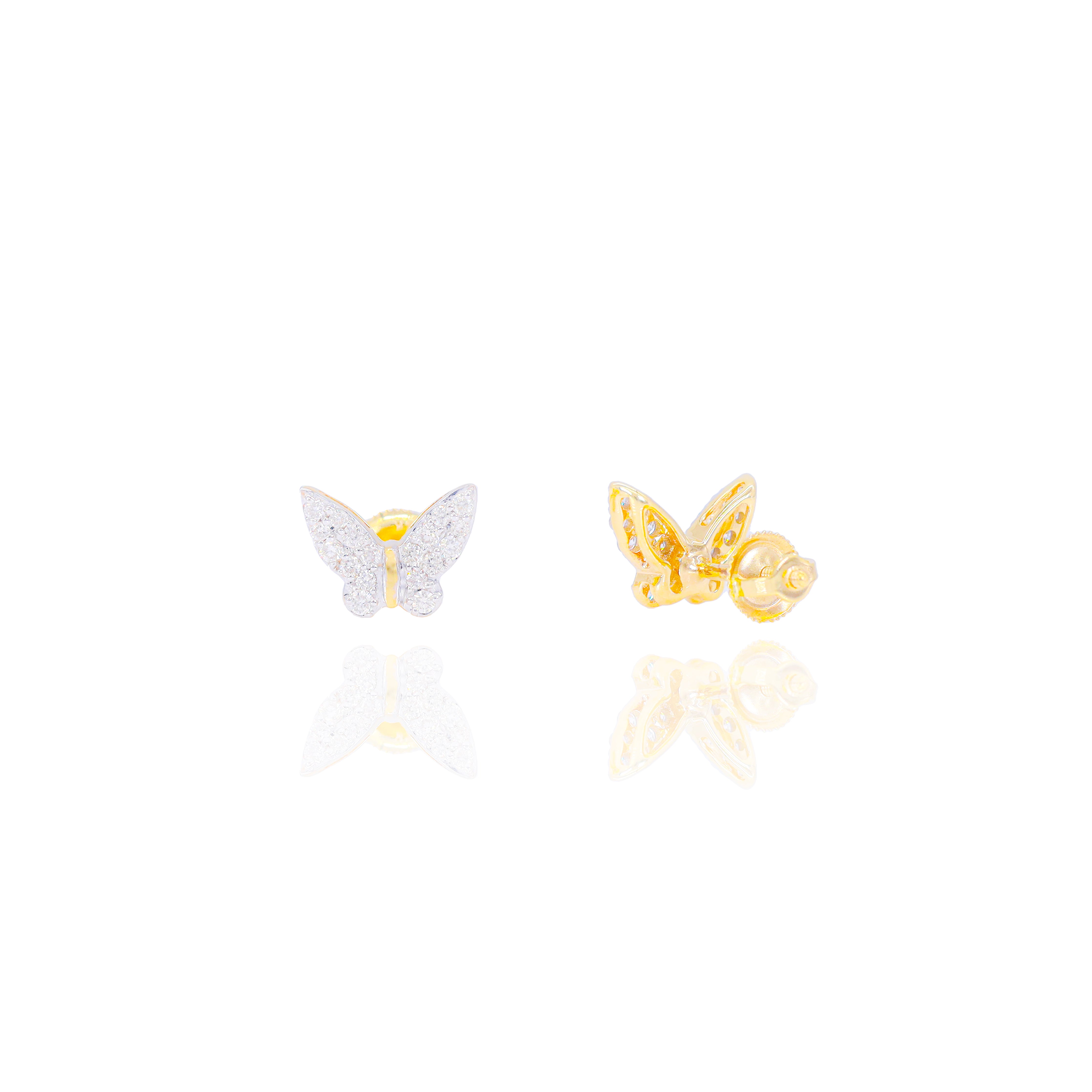 Round Diamond Butterfly Earrings w/ Yellow Gold Middle