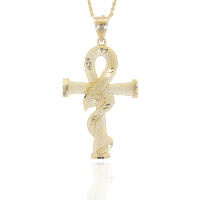 Solid Gold Snake Ankh Pendant image