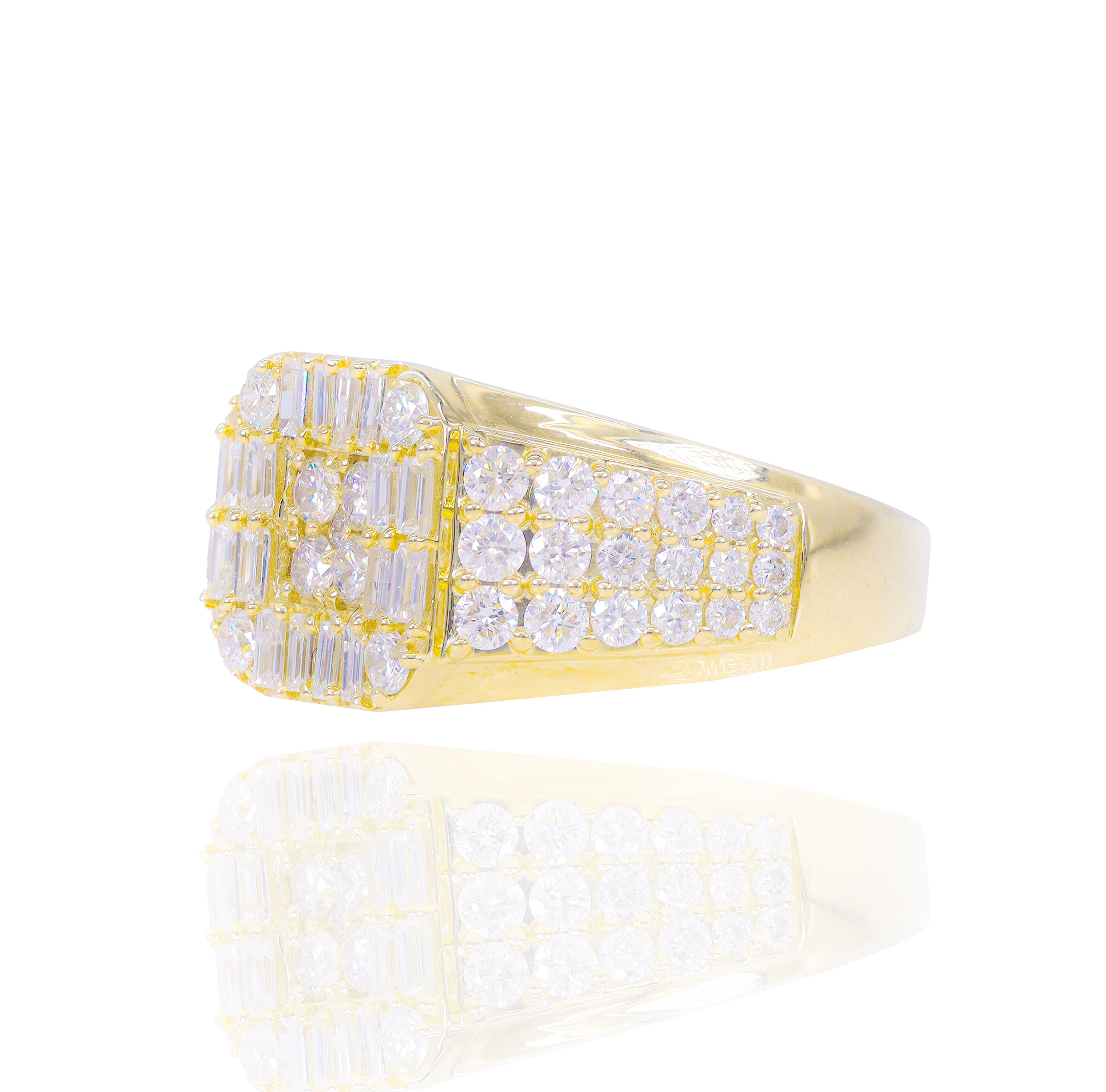 Square Shaped Baguette and Round Cluster Diamond Ring