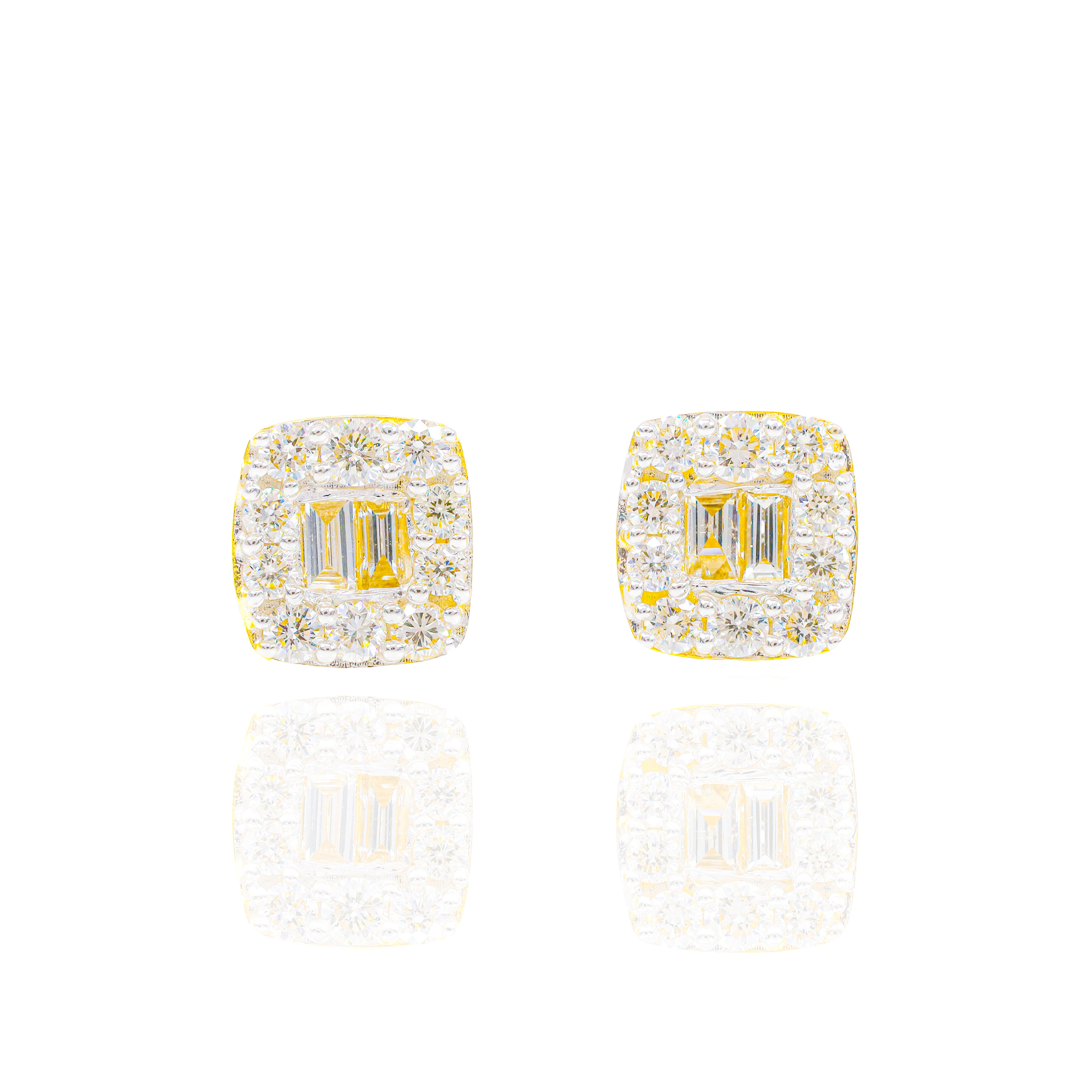 Round & Baguette Diamond Square Earrings