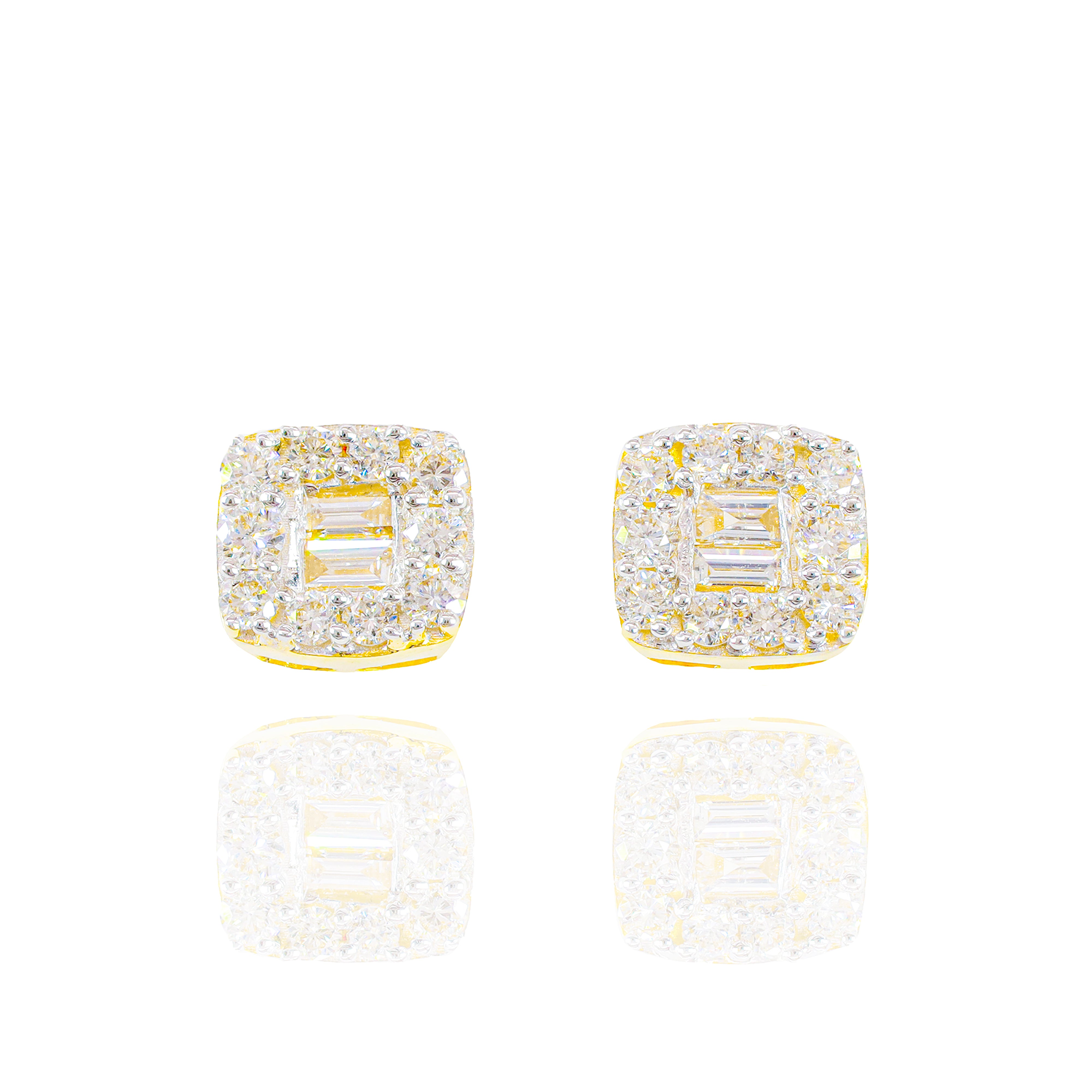 Round & Baguette Diamond Square Earrings