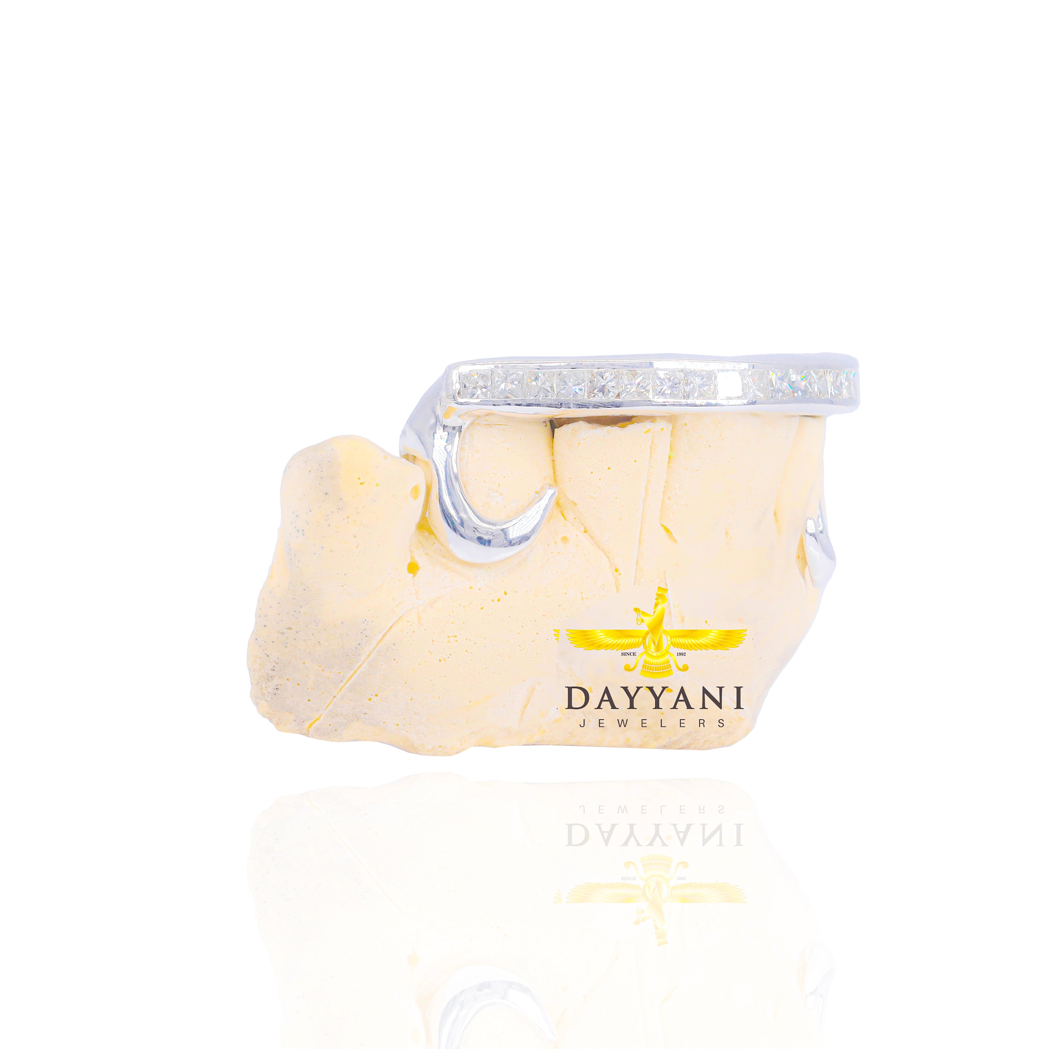 Custom Kim K. Style One Row Princess Cut Invisible Set Diamond Bar Gold Grillz