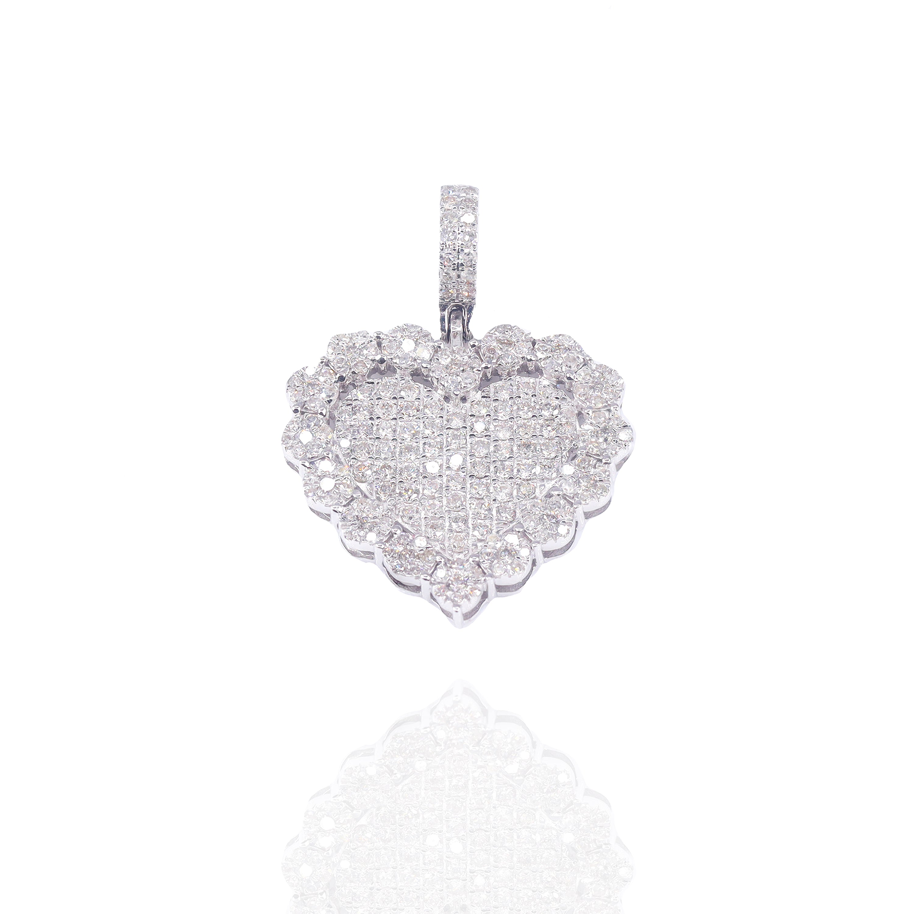 Diamond Heart Pendant w/ Diamond Flower Border