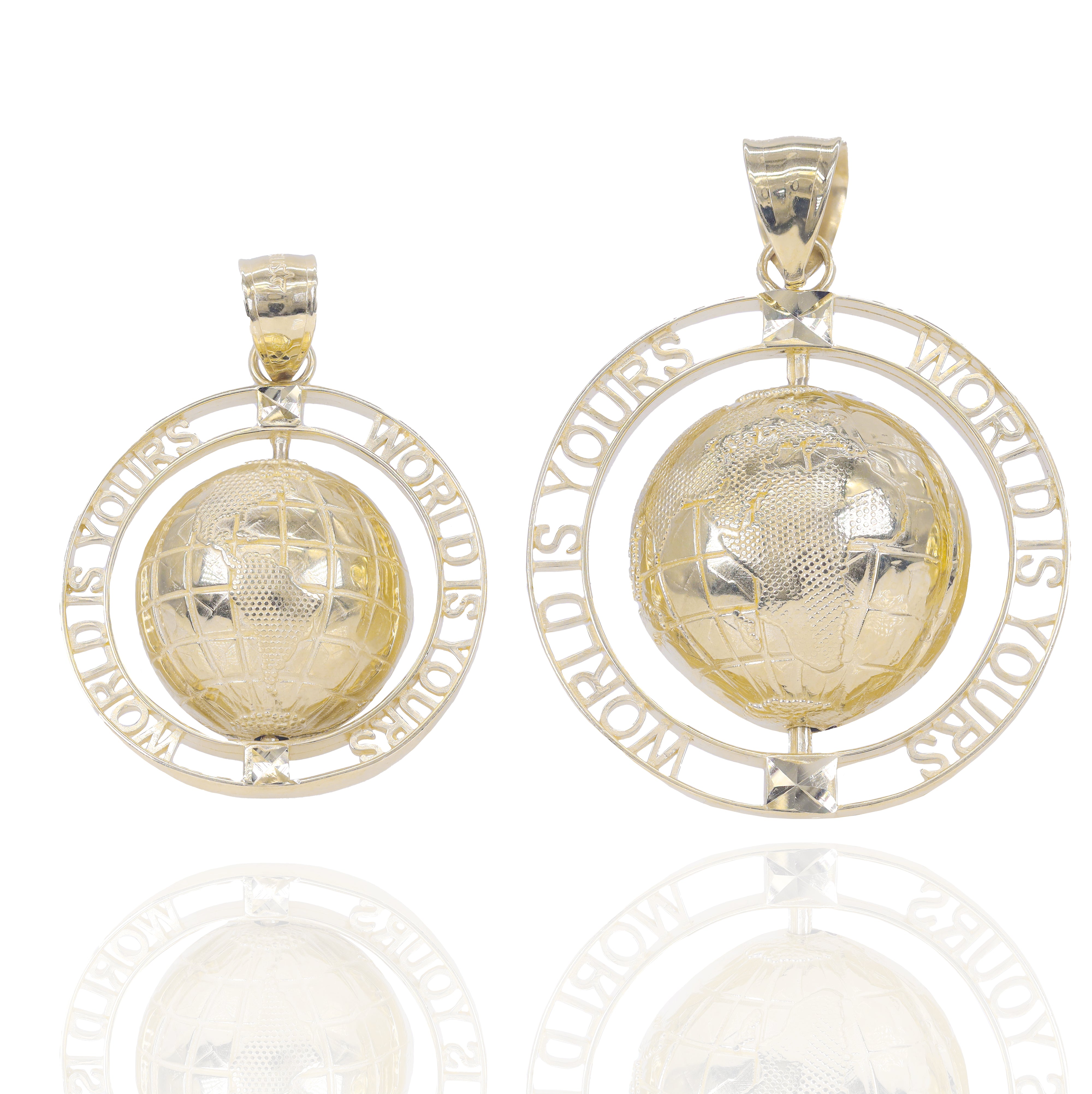 World is Yours Spinning Gold Pendant