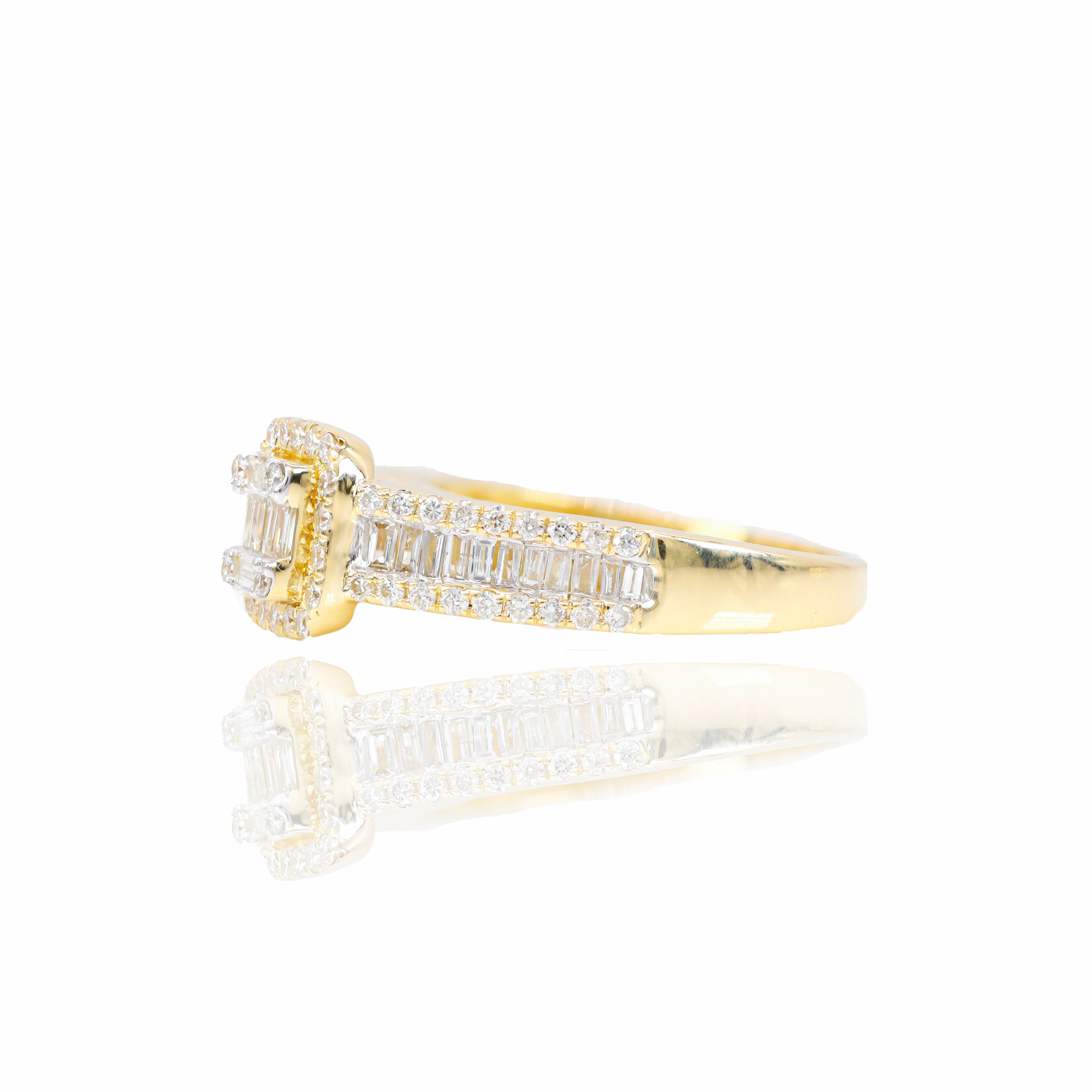 Baguette Diamond  Engagement Ring w/ Halo & Wedding Band