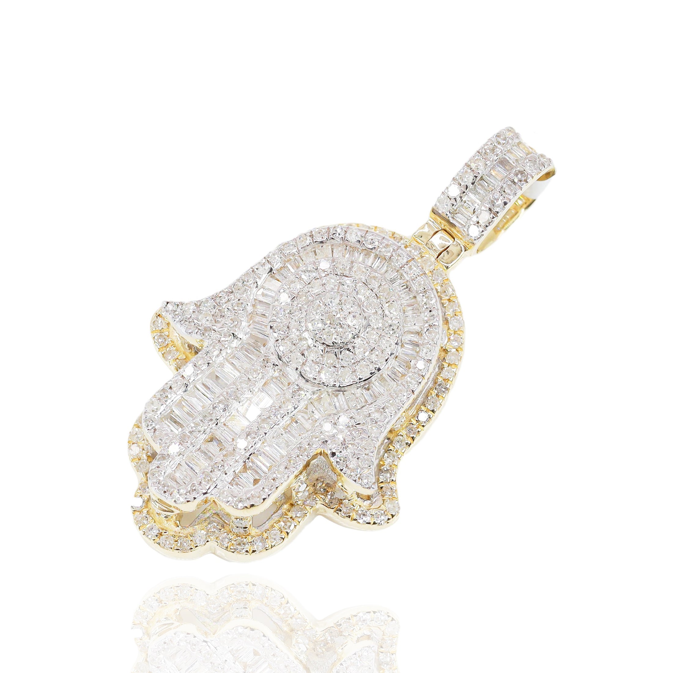 Double Layered Hamza Hand Diamond Pendant
