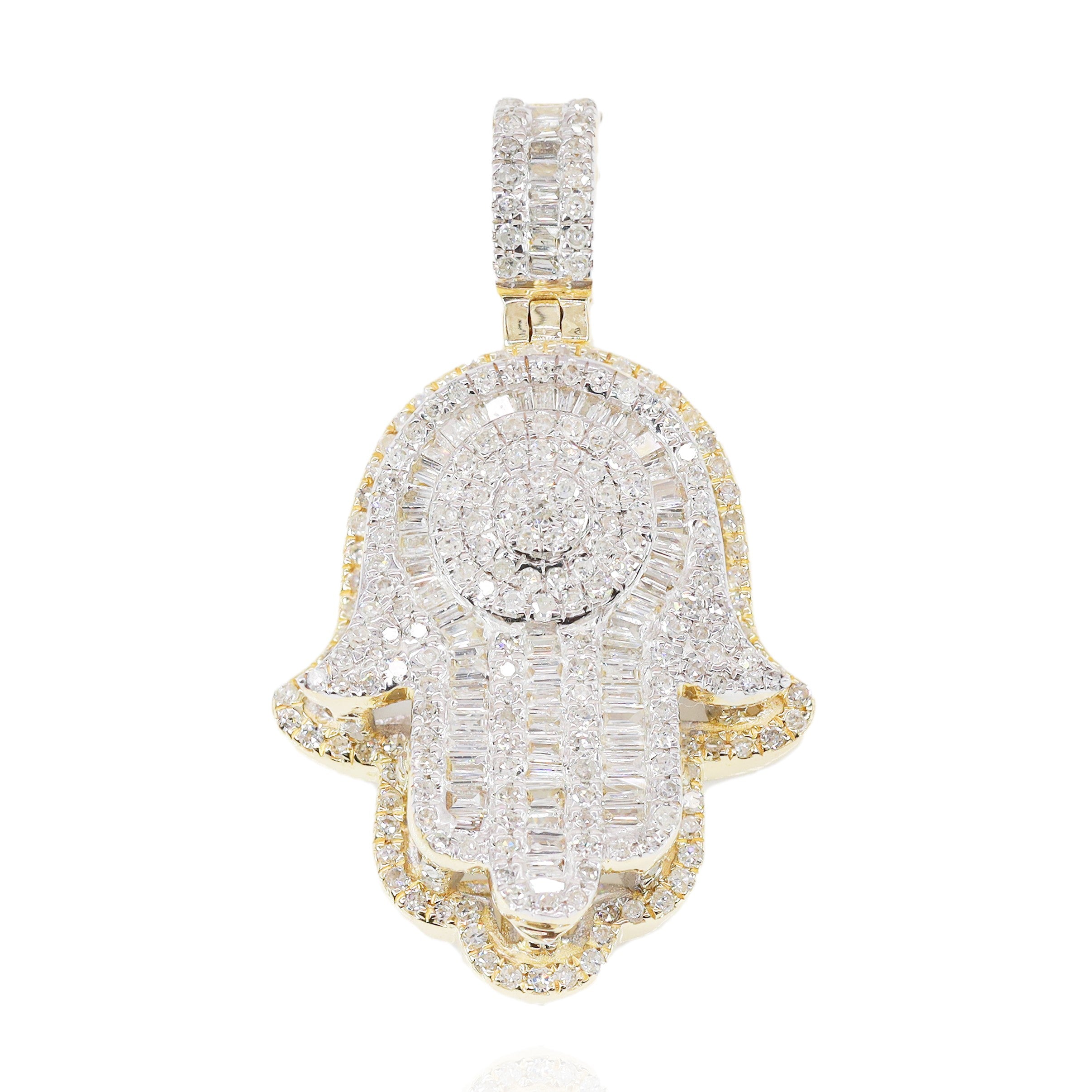 Double Layered Hamza Hand Diamond Pendant