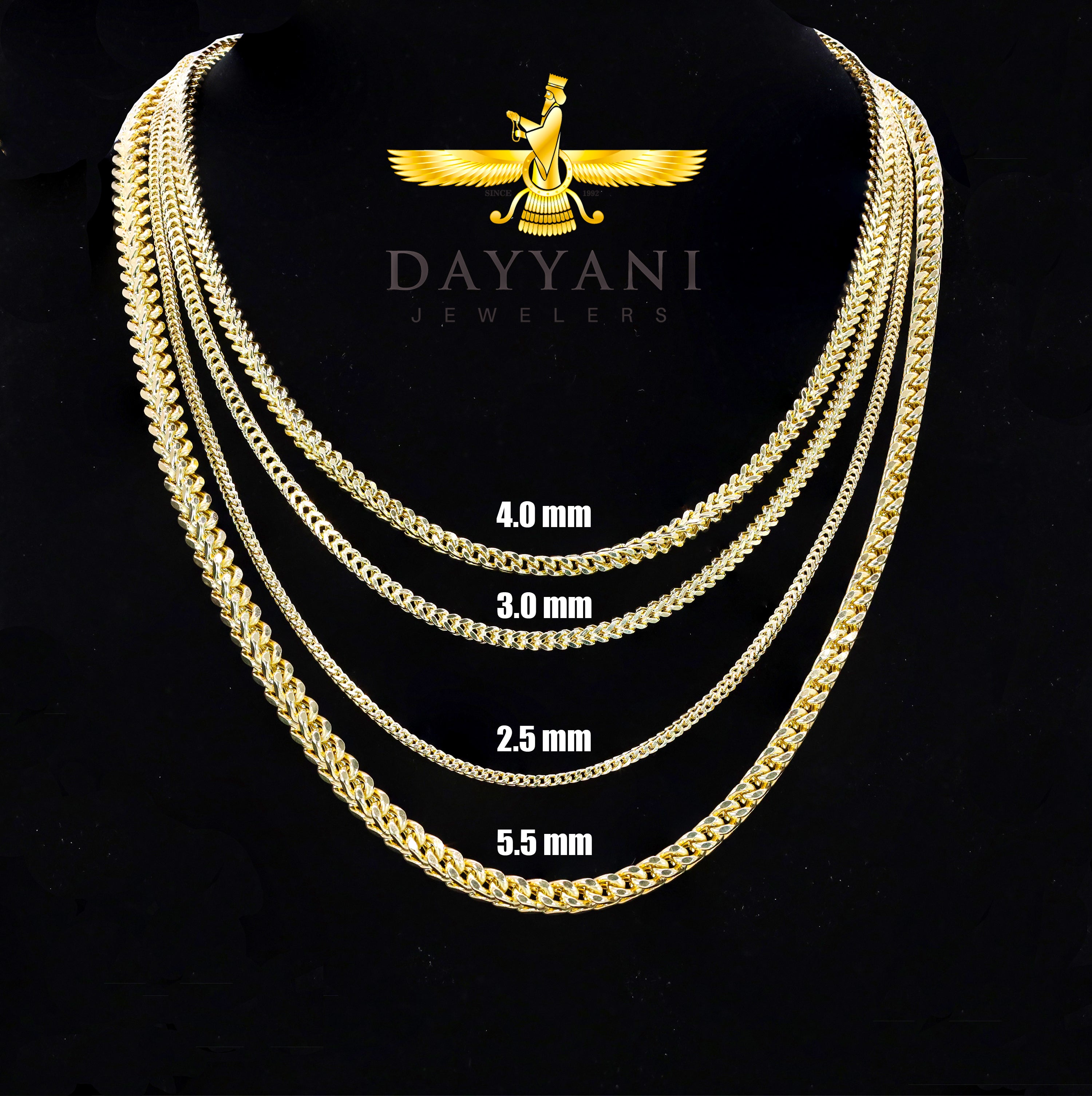14KT Semi-Solid Square Franco Yellow Gold Chain